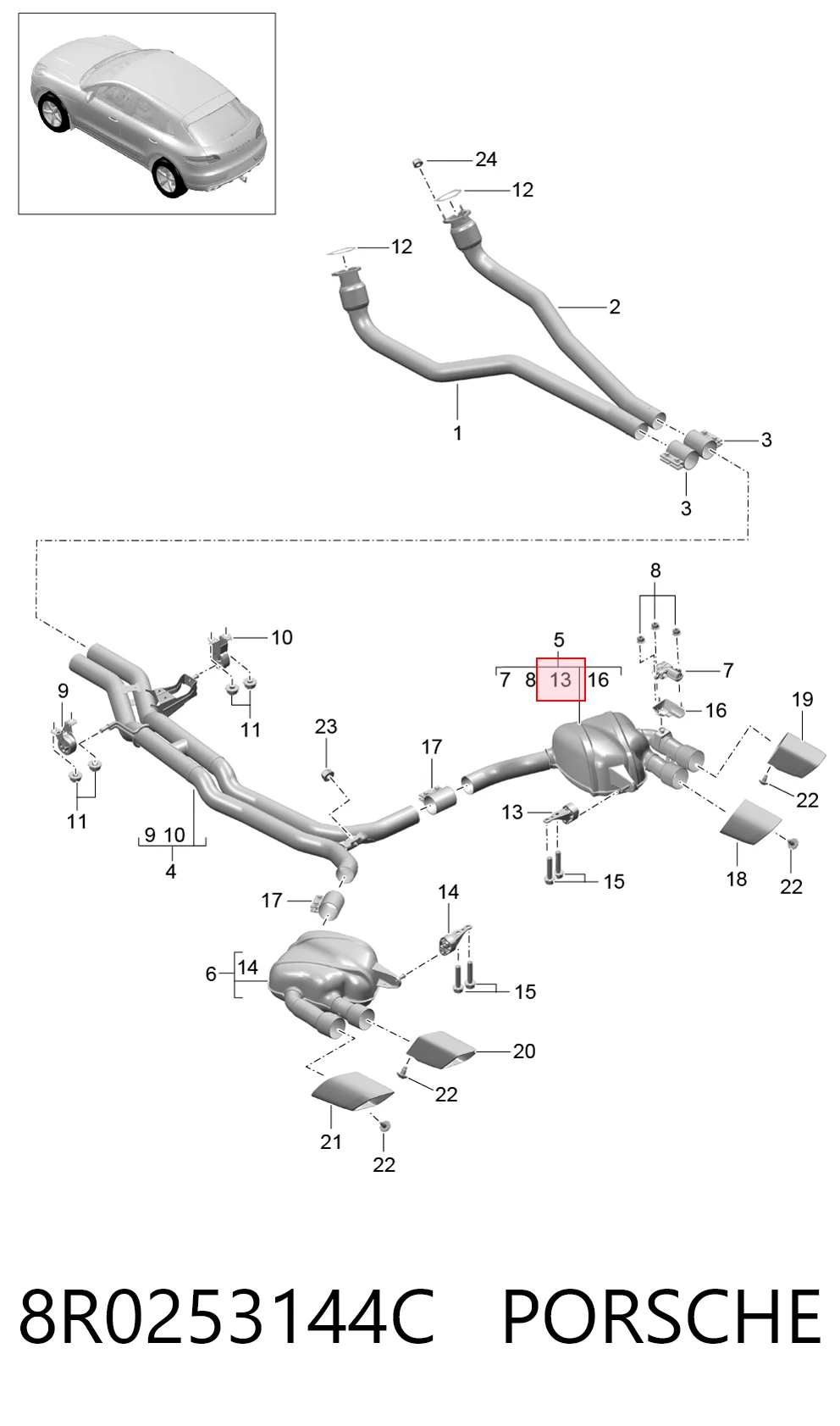 8R0253144C Porsche Кронштейн приемной трубы глушителя