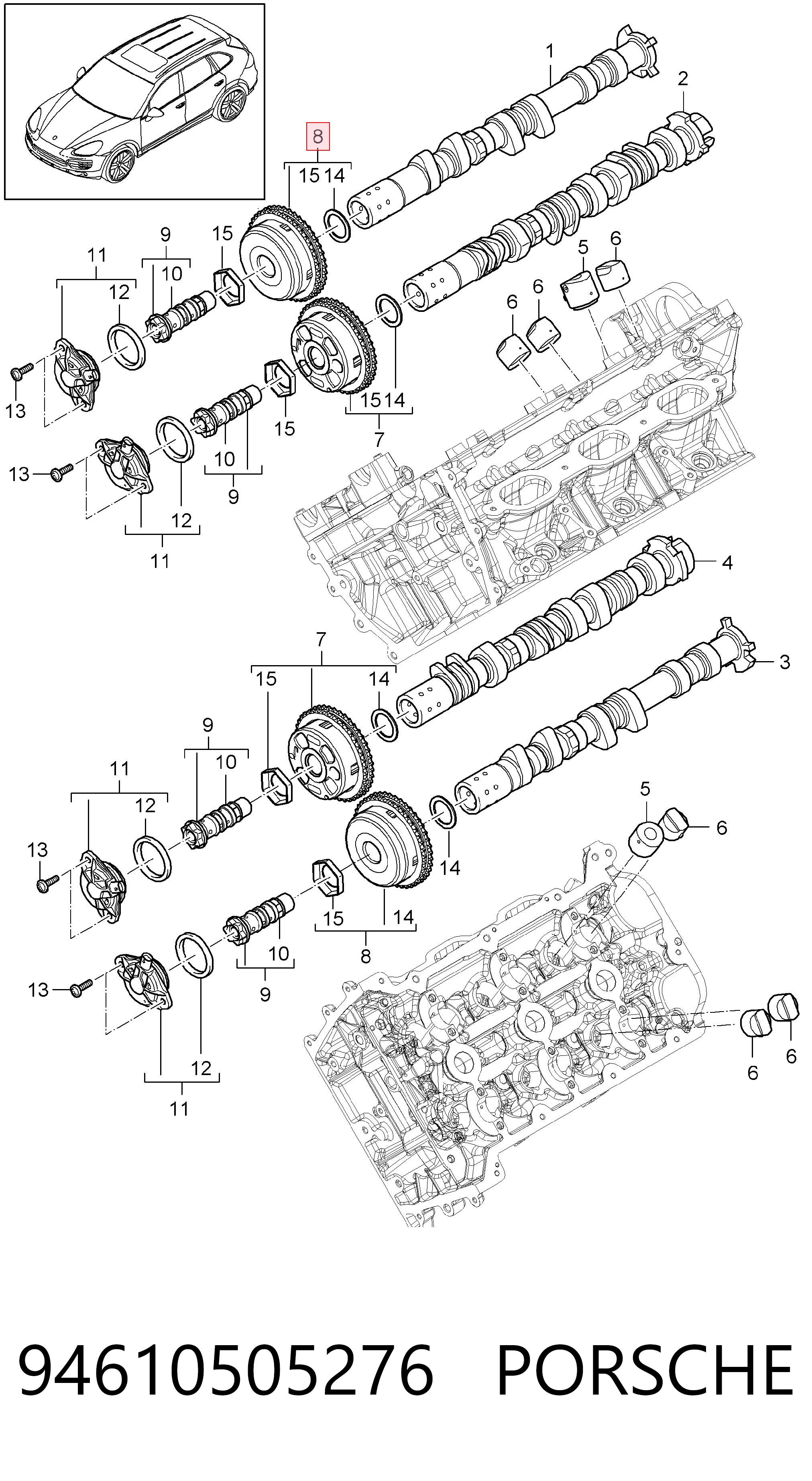 94610505276 Porsche Звездочка шестерня распредвала двигателя выпускного
