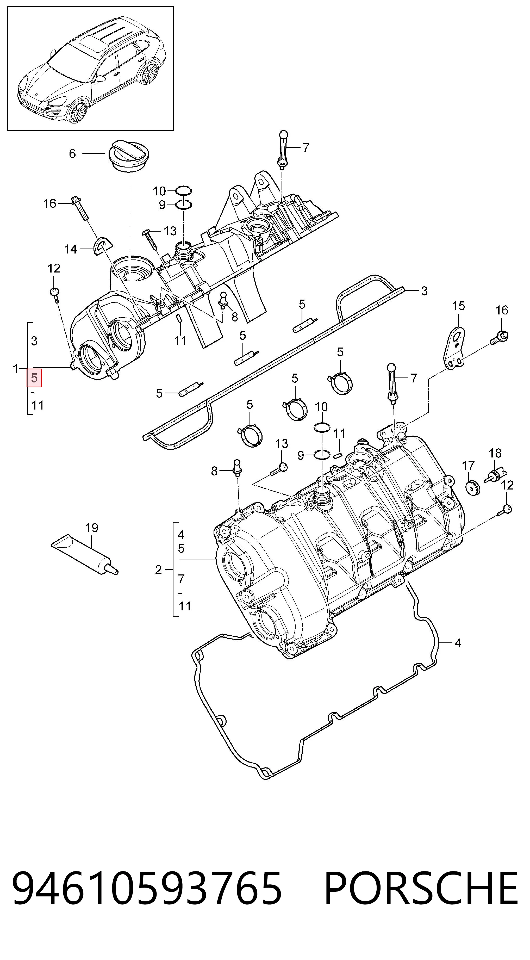 94610593765 Porsche Правая прокладка клапанной крышки