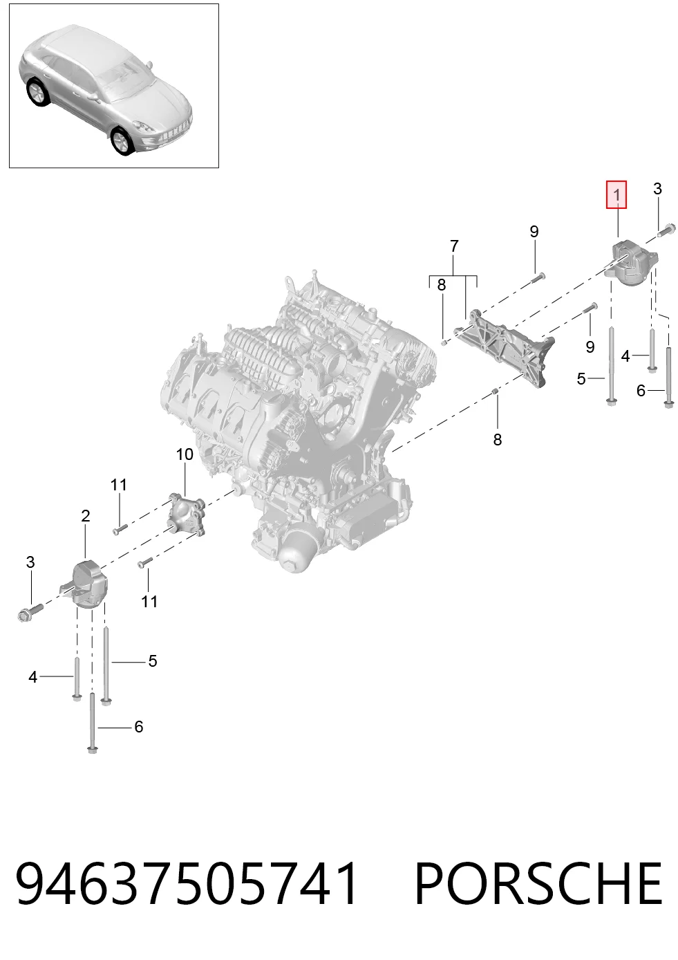 94637505741 Porsche Подушка (опора) двигателя, левая