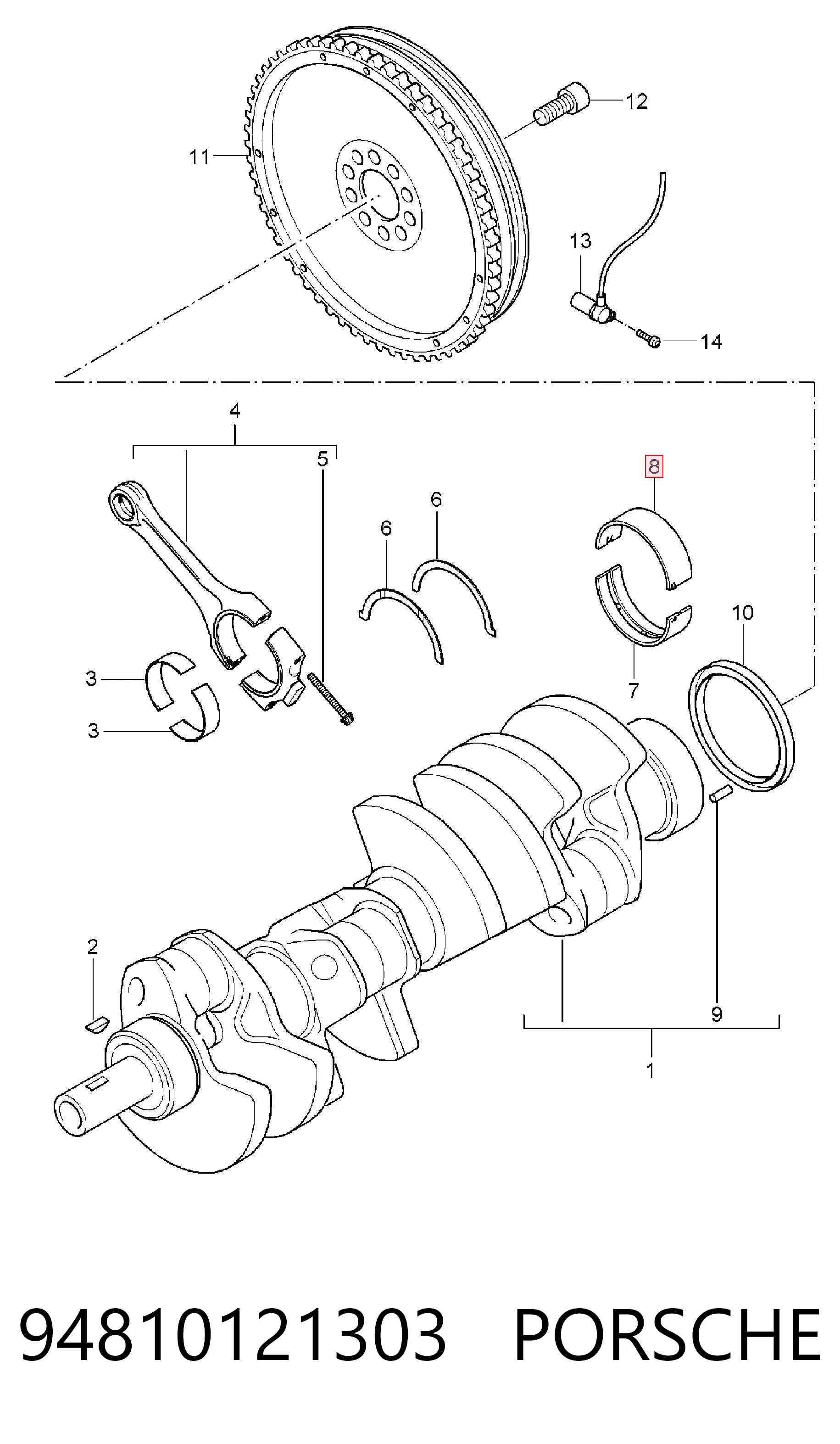 94810121303 Porsche Подшипник скольжения коленвала