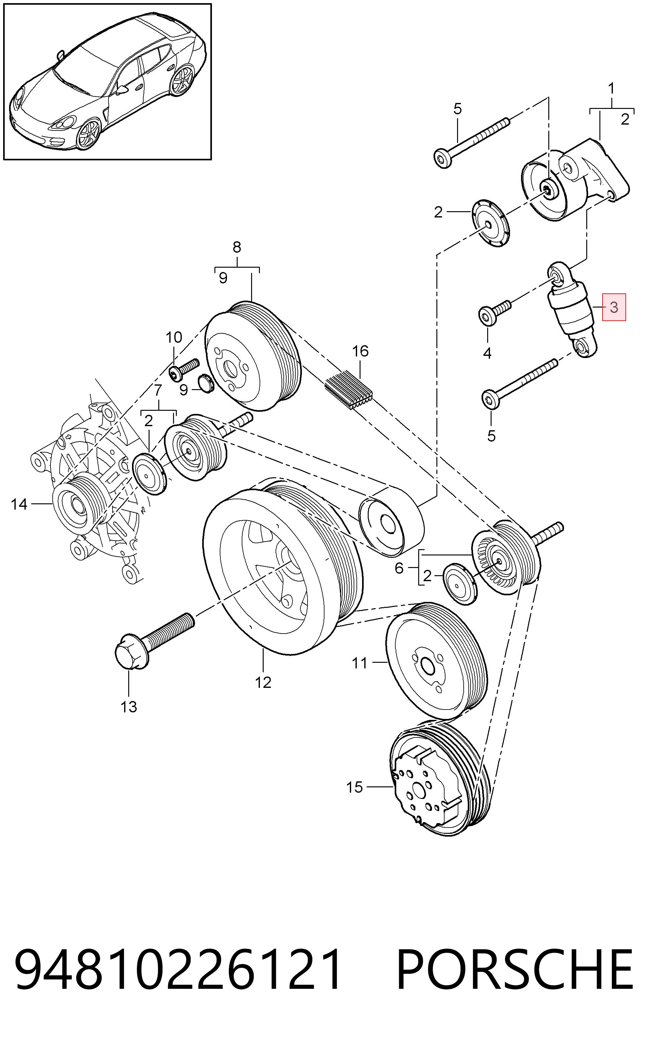 94810226121 Porsche Натяжитель клинового ремня