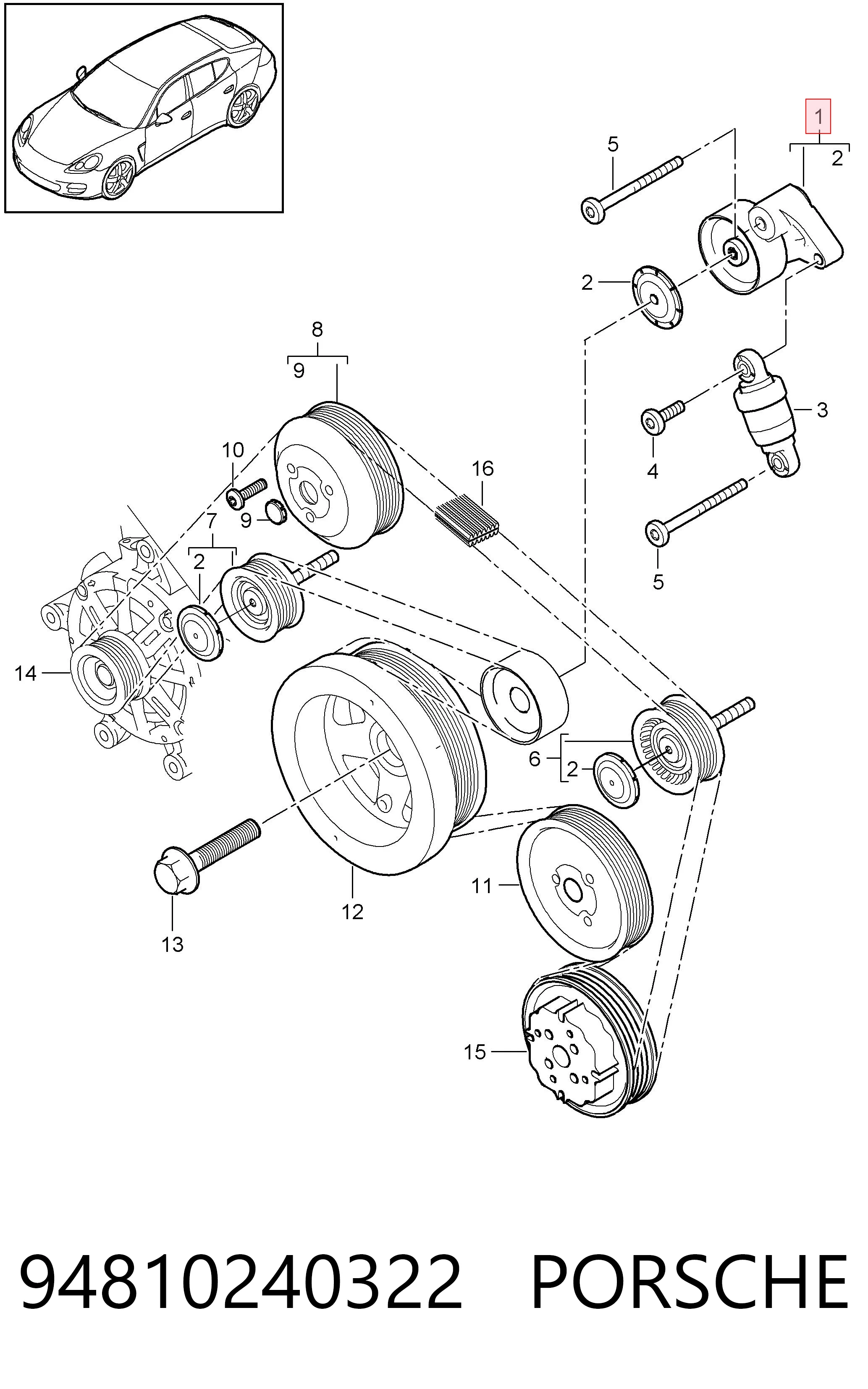 94810240322 Porsche Кронштейн натяжителя приводного ремня