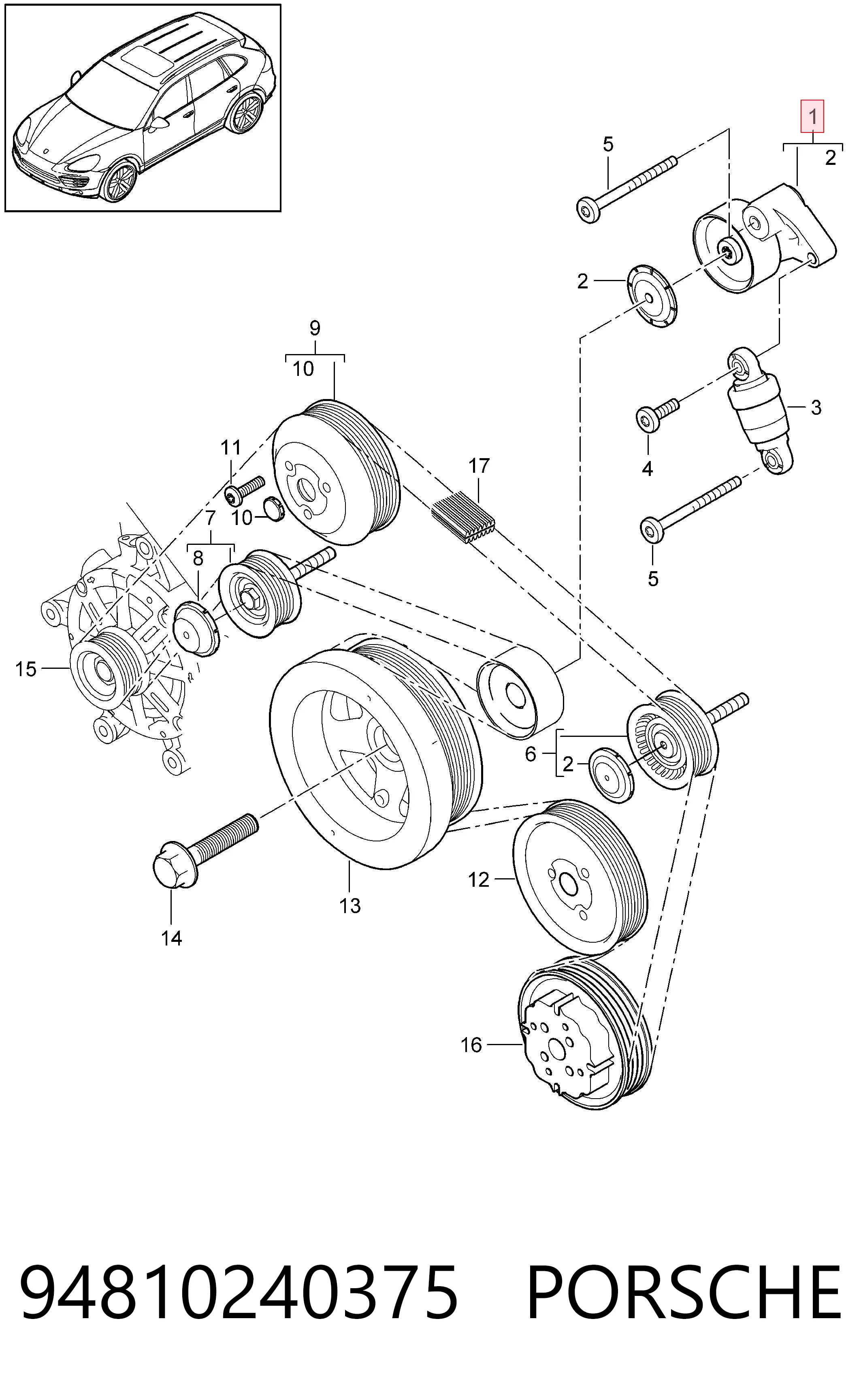 94810240375 Porsche Натяжитель клинового ремня