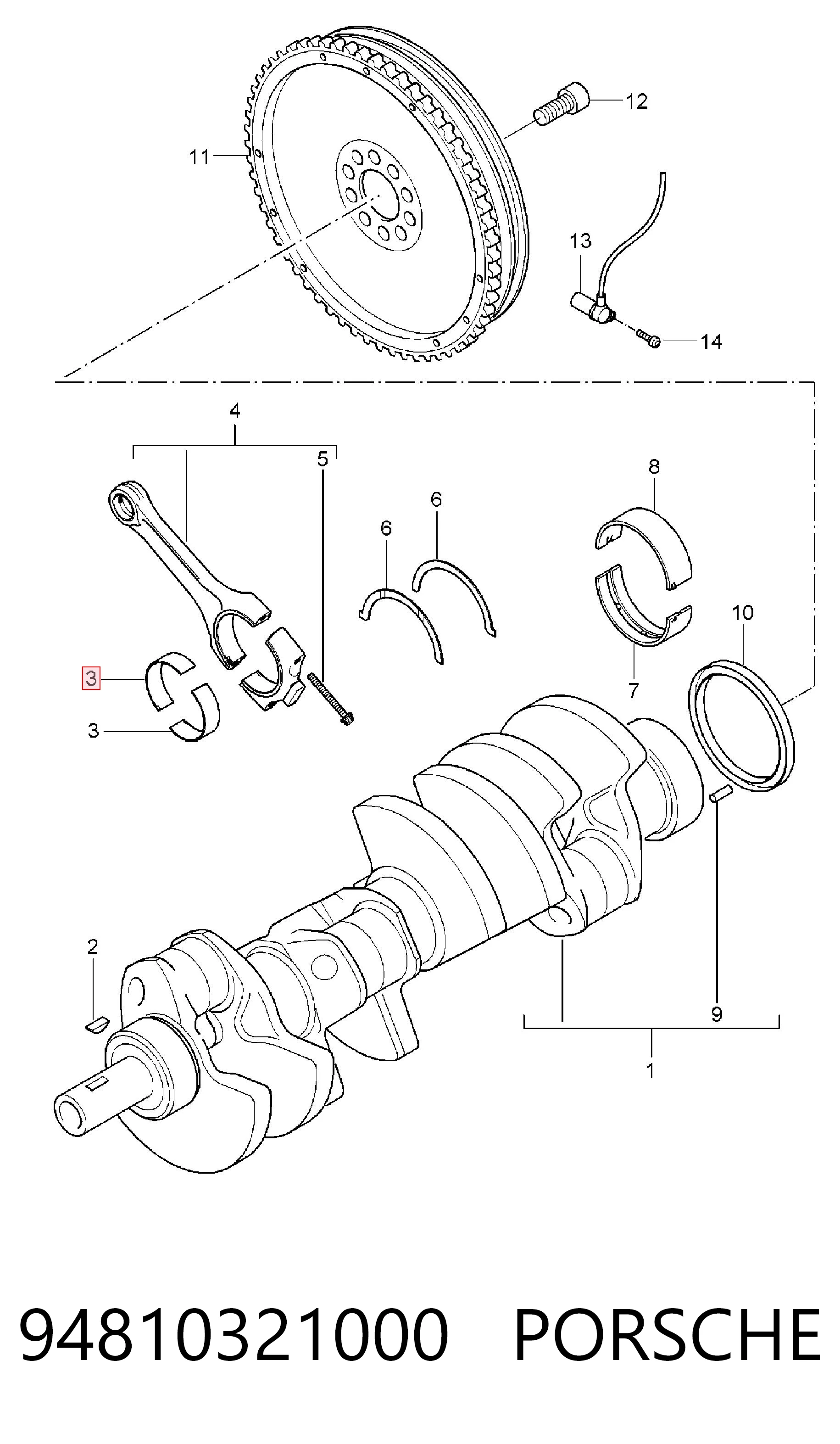 94810321000 Porsche Комплект подшипников скольжения