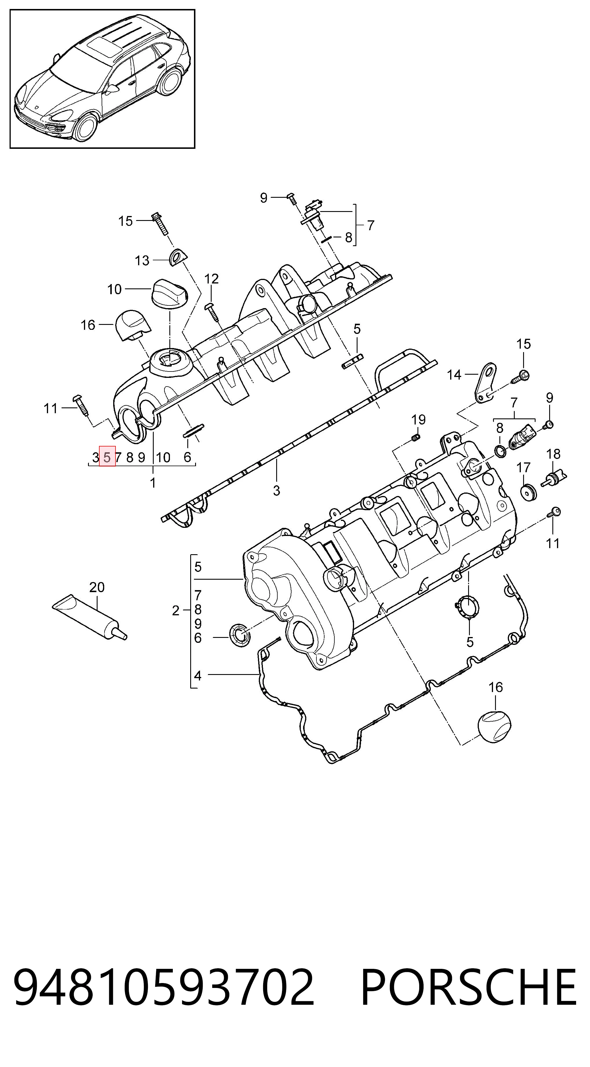 94810593702 Porsche Прокладка клапанной крышки двигателя, кольцо