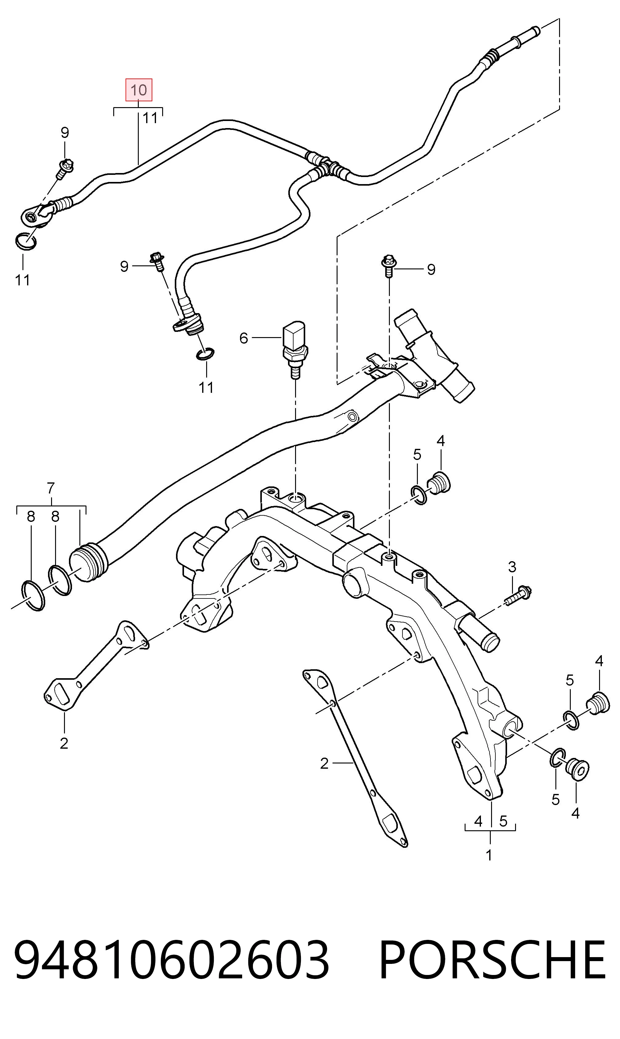 94810602603 Porsche Шланг отвода газов системы охлаждения (развоздушивания)