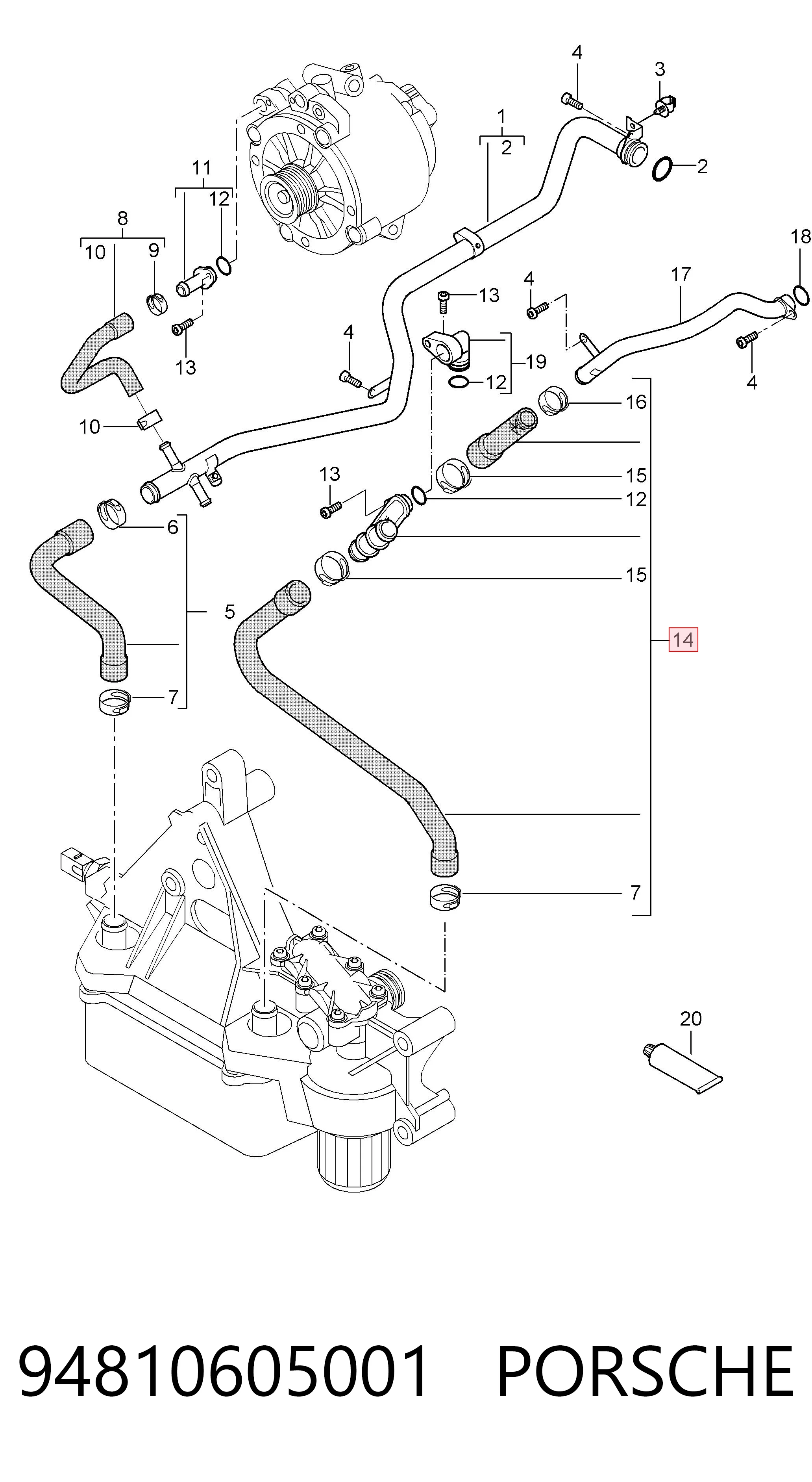 94810605001 Porsche Шланг термостата