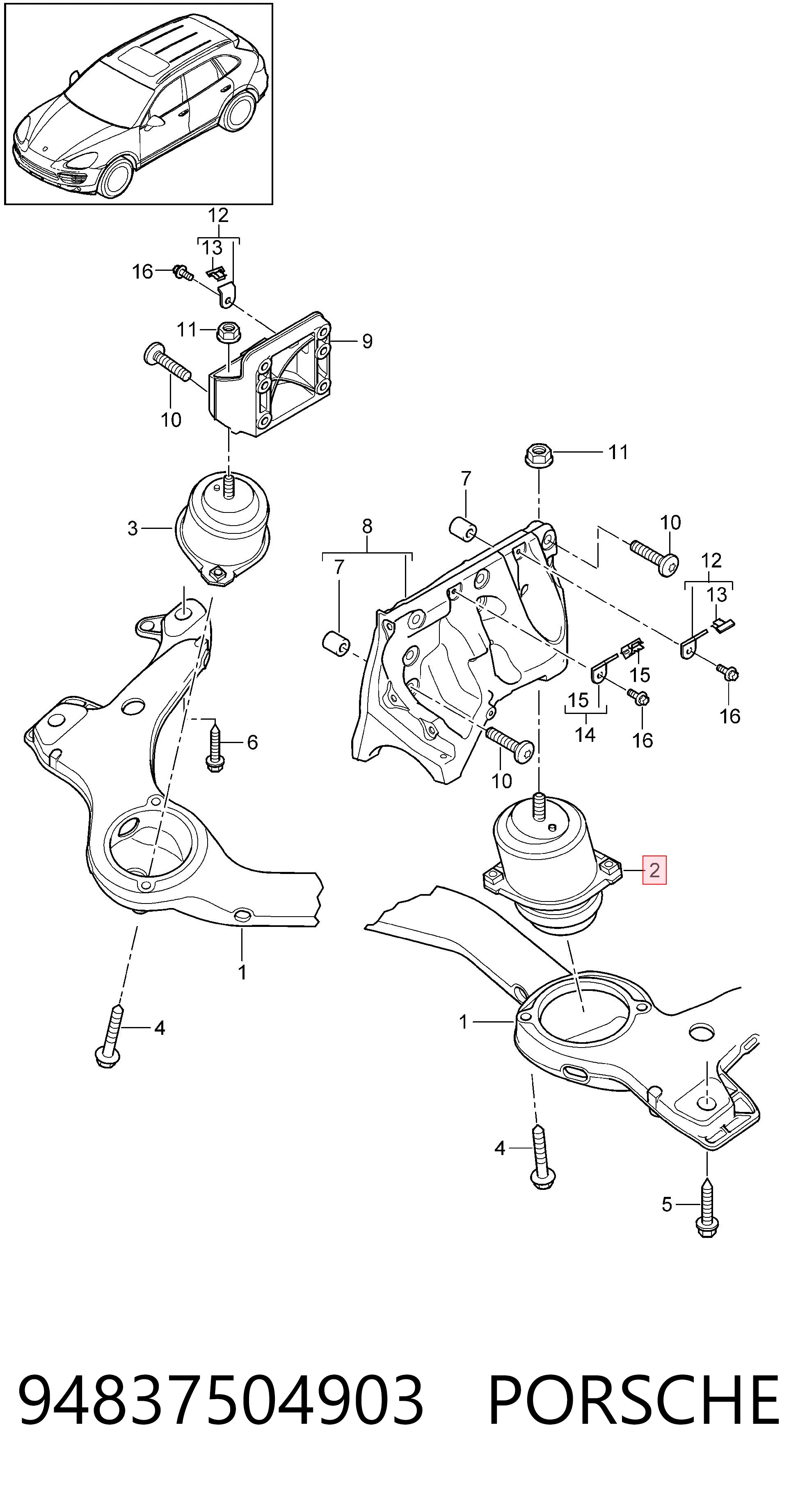 94837504903 Porsche Подушка (опора) двигателя, левая