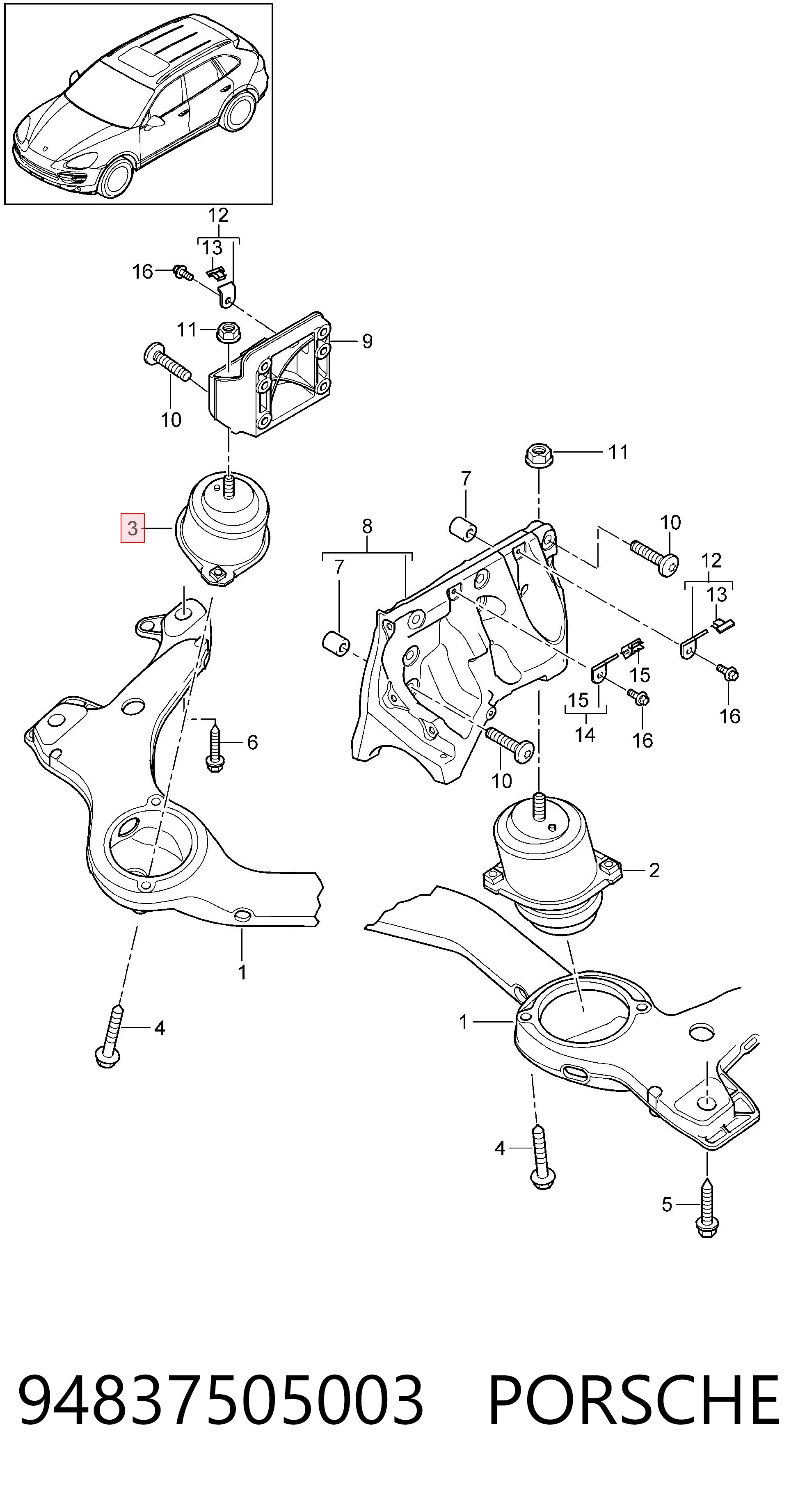 94837505003 Porsche Правая подушка двигателя