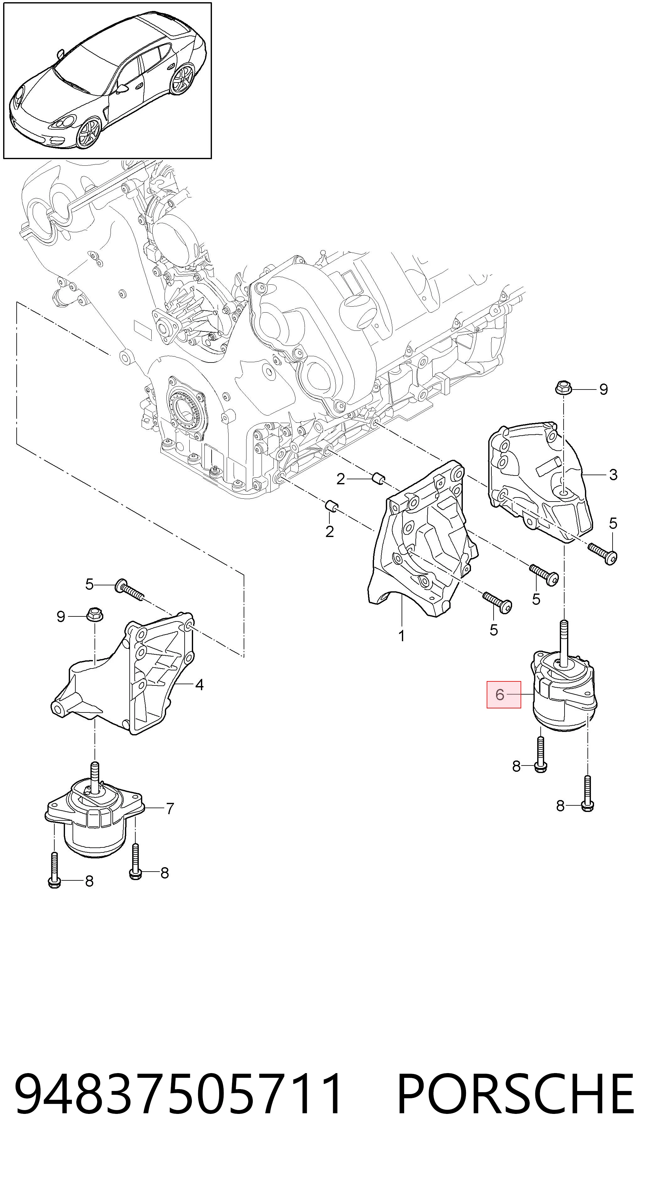 94837505711 Porsche Подушка (опора) двигателя, левая