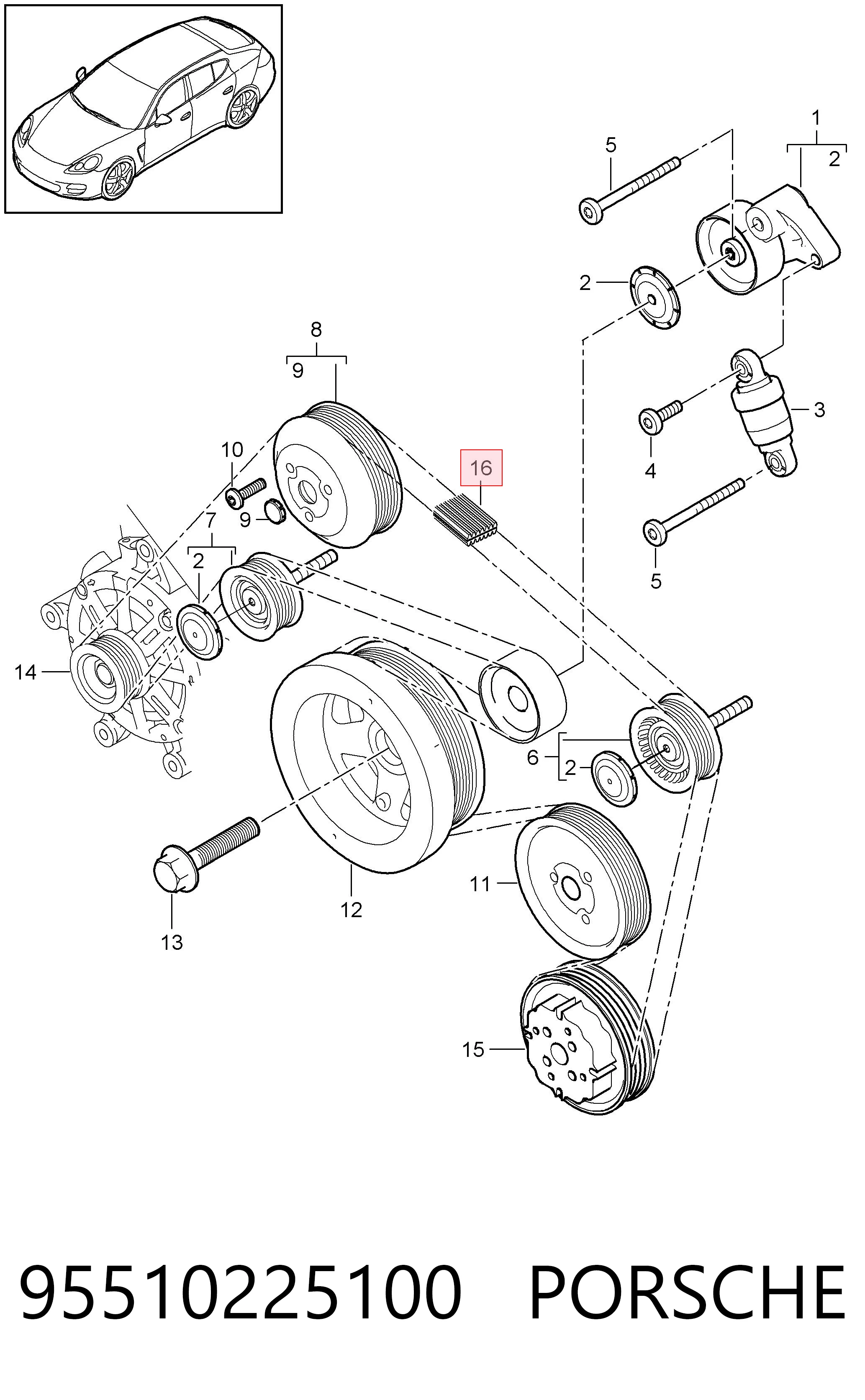 95510225100 Porsche Поликлиновый ремень