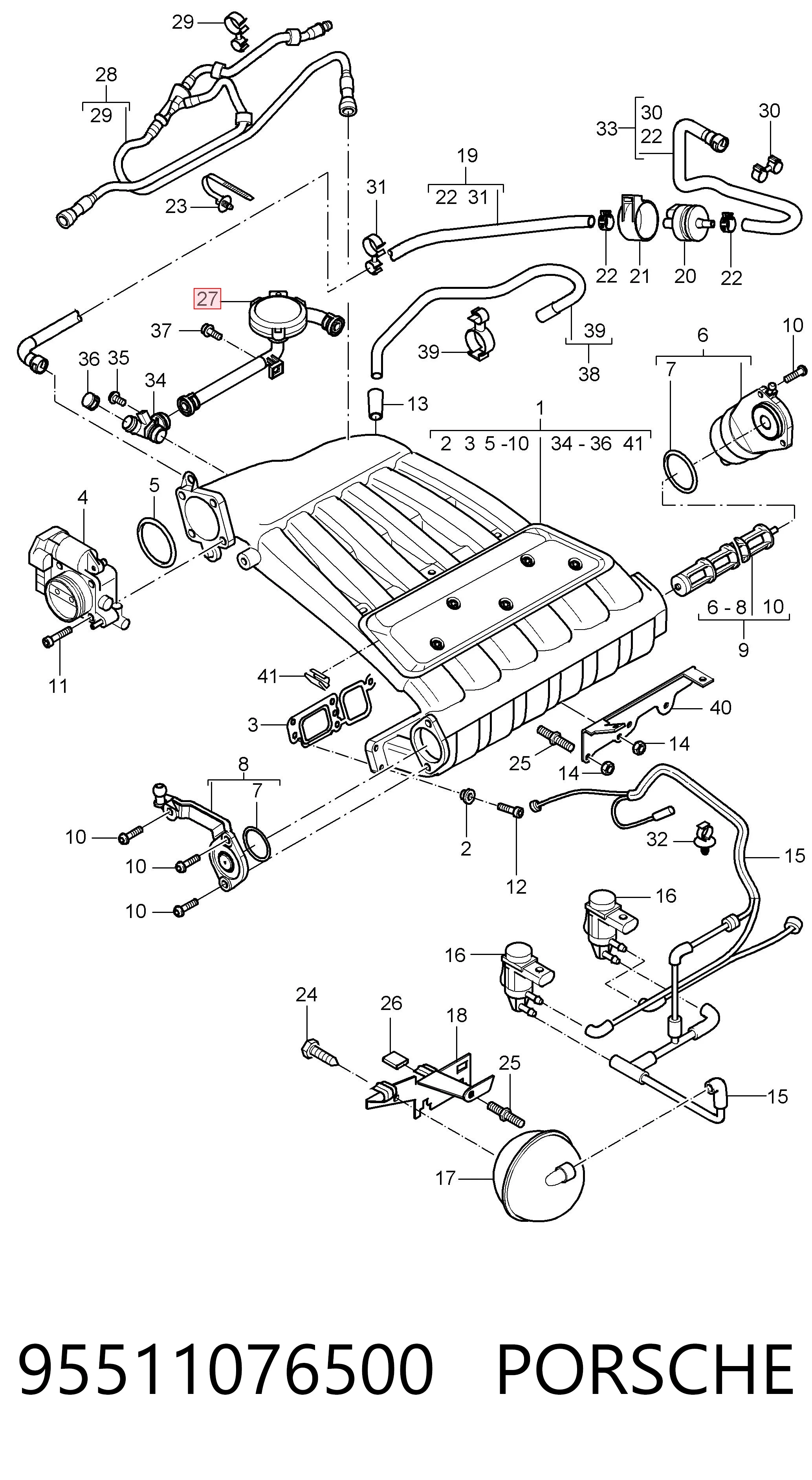 95511076500 Porsche Клапан PCV вентиляции картера