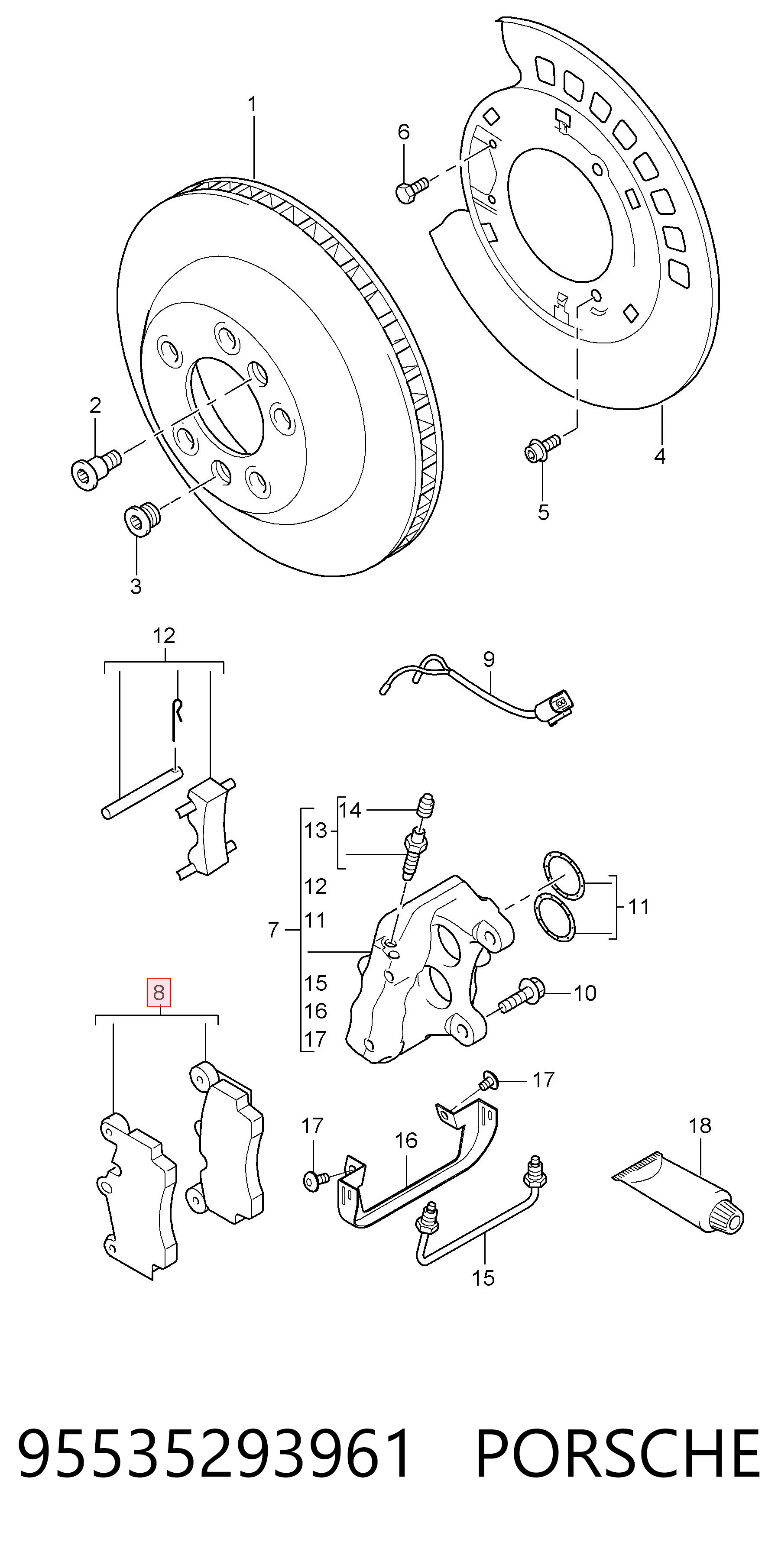95535293961 Porsche Колодки тормозные дисковые комплект