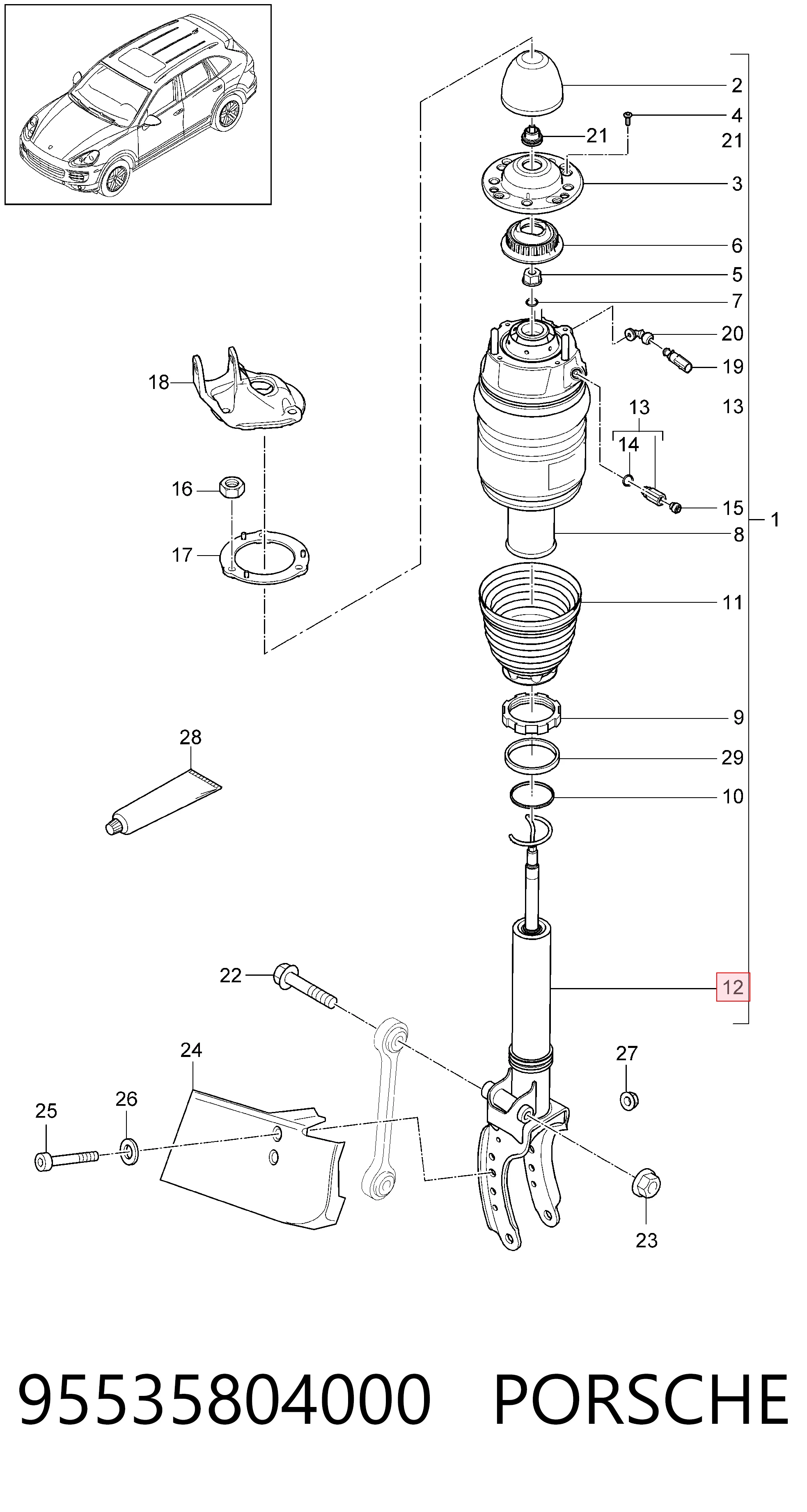 95535804000 Porsche Амортизатор передней подвески правый