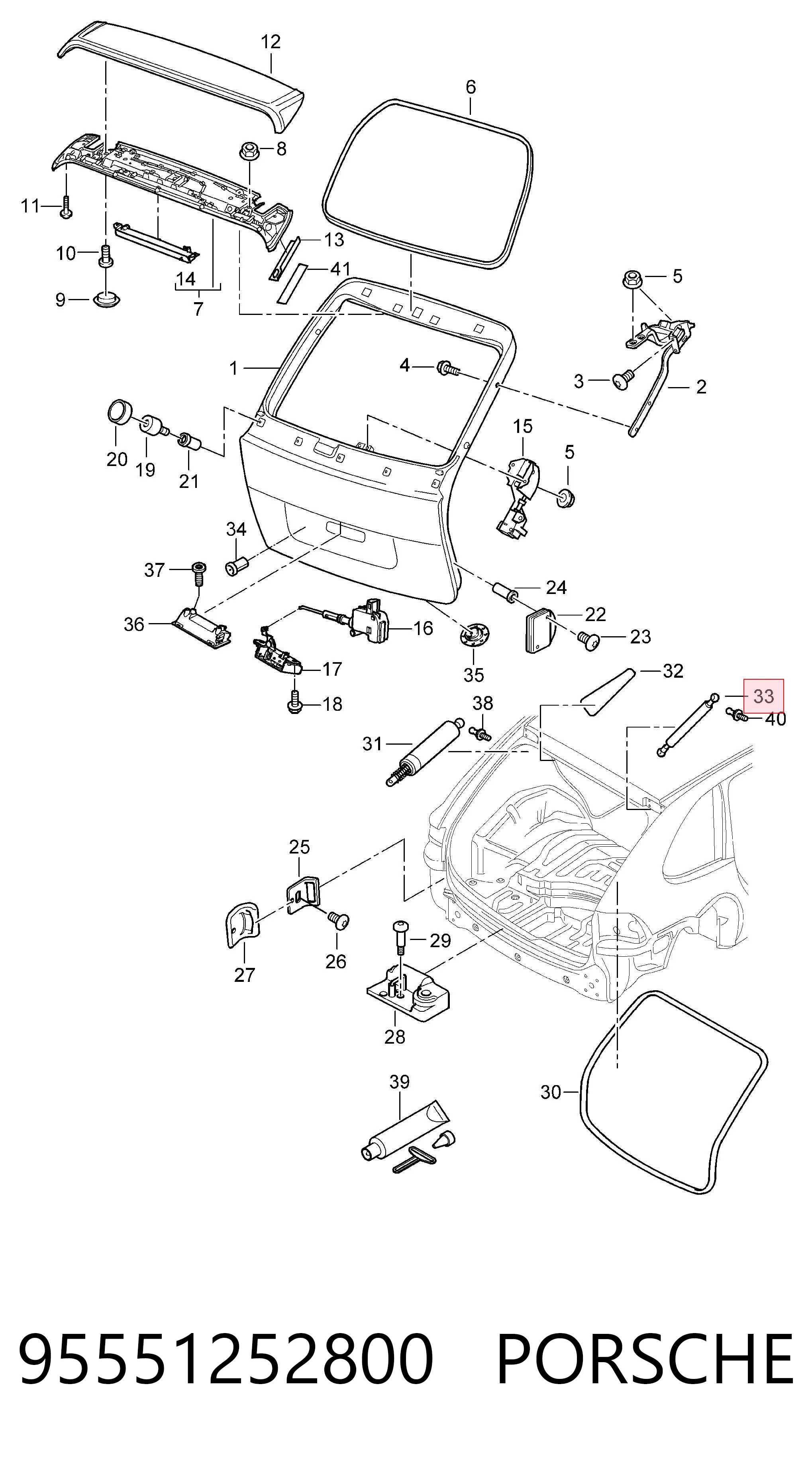 95551252800 Porsche Амортизатор стекла багажника (двери 3/5-й задней (ляды)