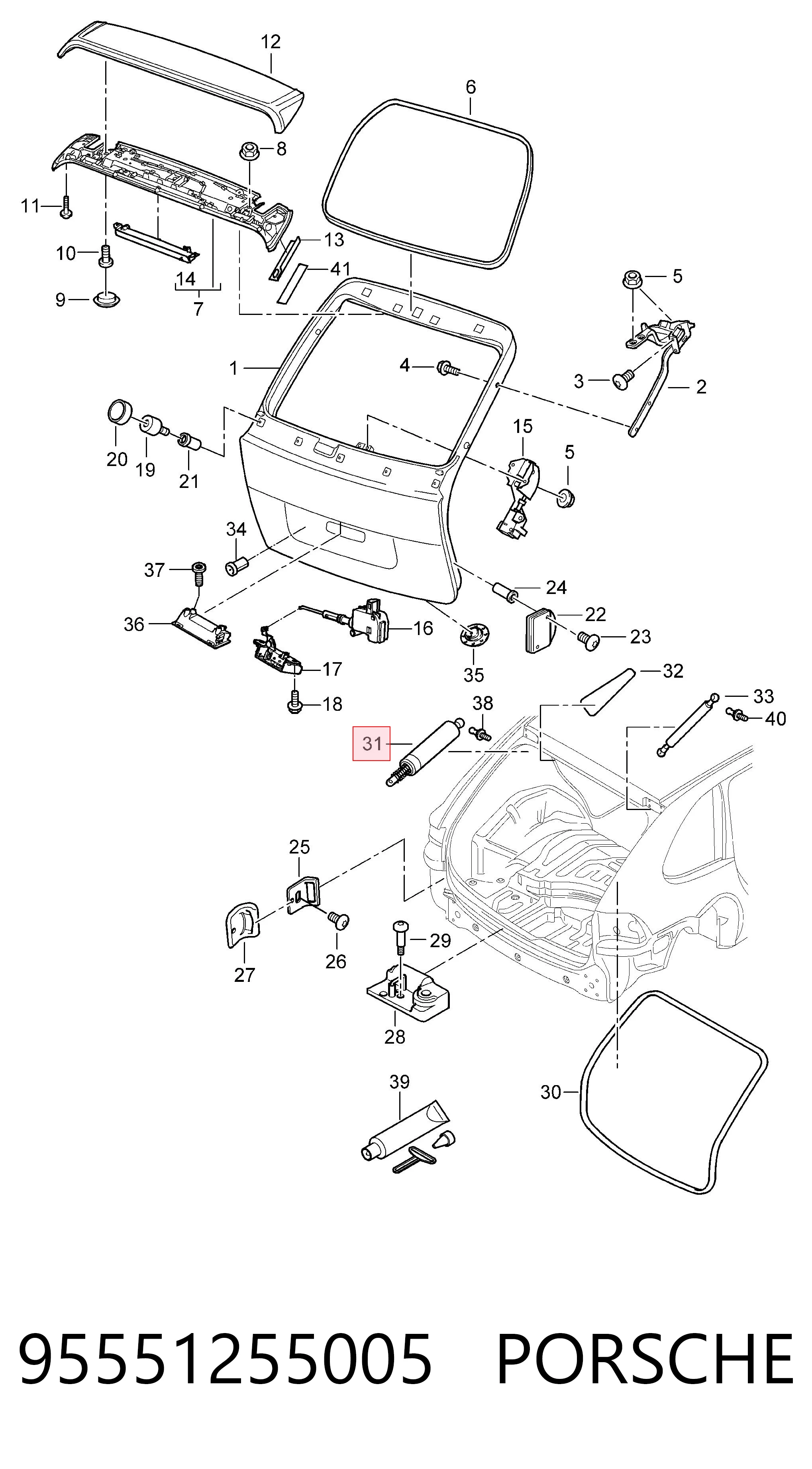 95551255005 Porsche Амортизатор крышки багажника