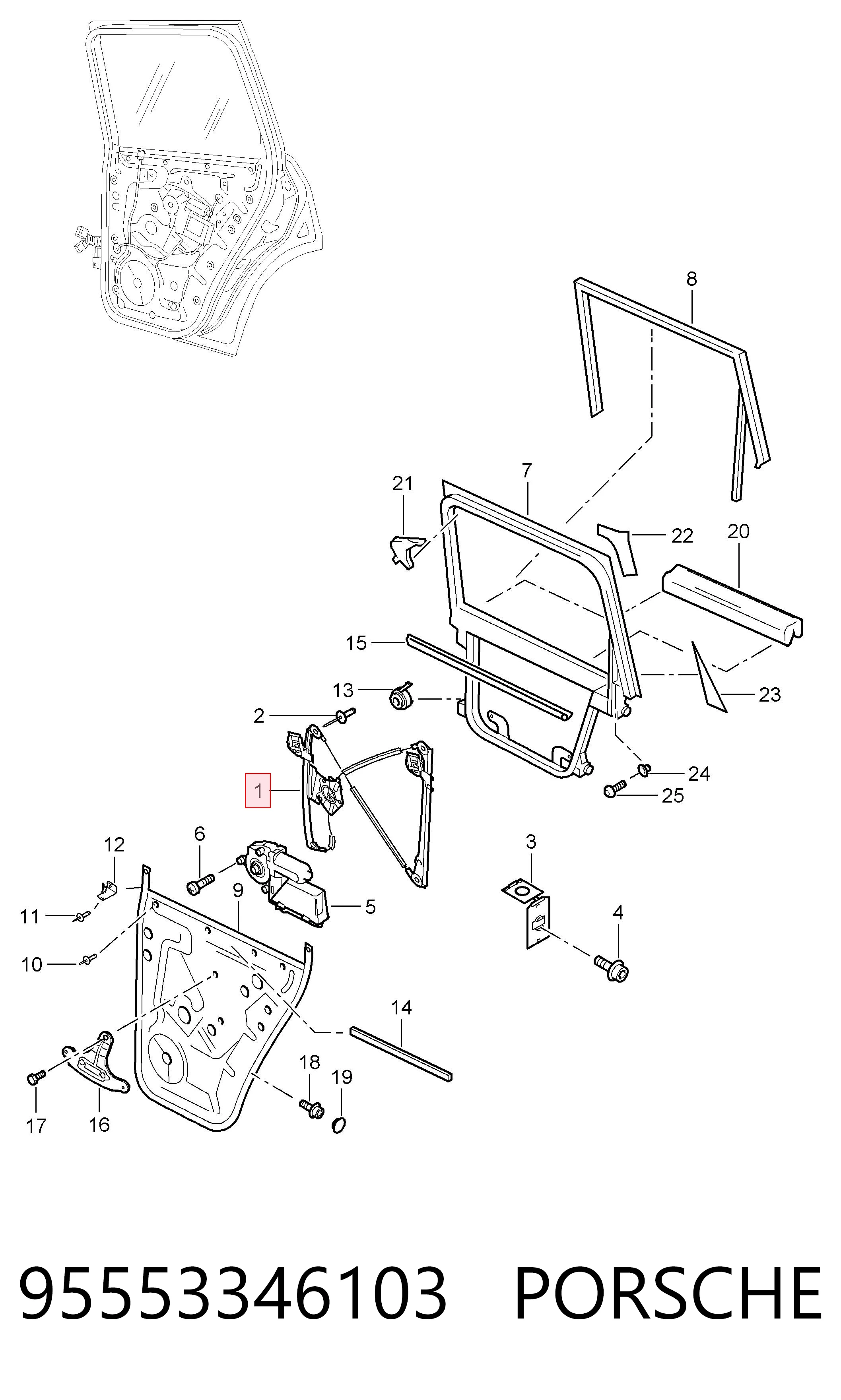 95553346103 Porsche Механизм стеклоподъемника двери задней, левой