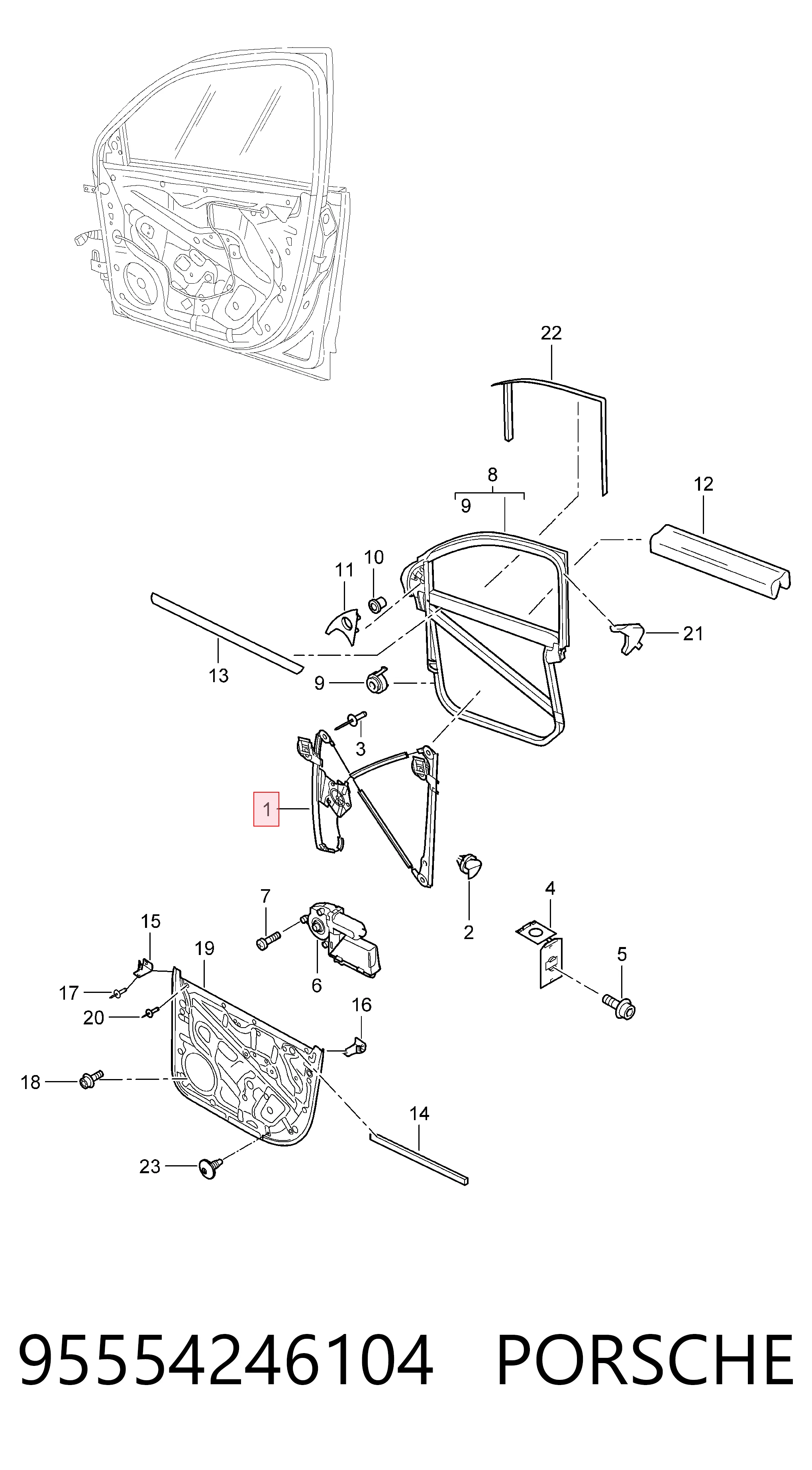 95554246104 Porsche Механизм стеклоподъемника передней левой двери