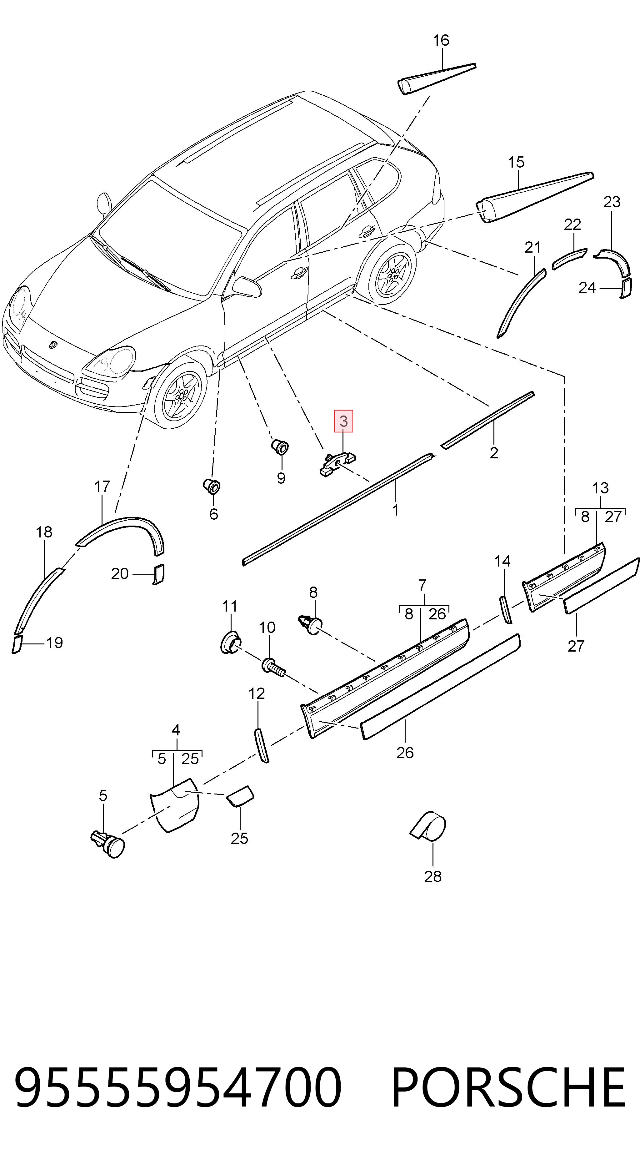 95555954700 Porsche Пистон (клип) крепления накладок порогов