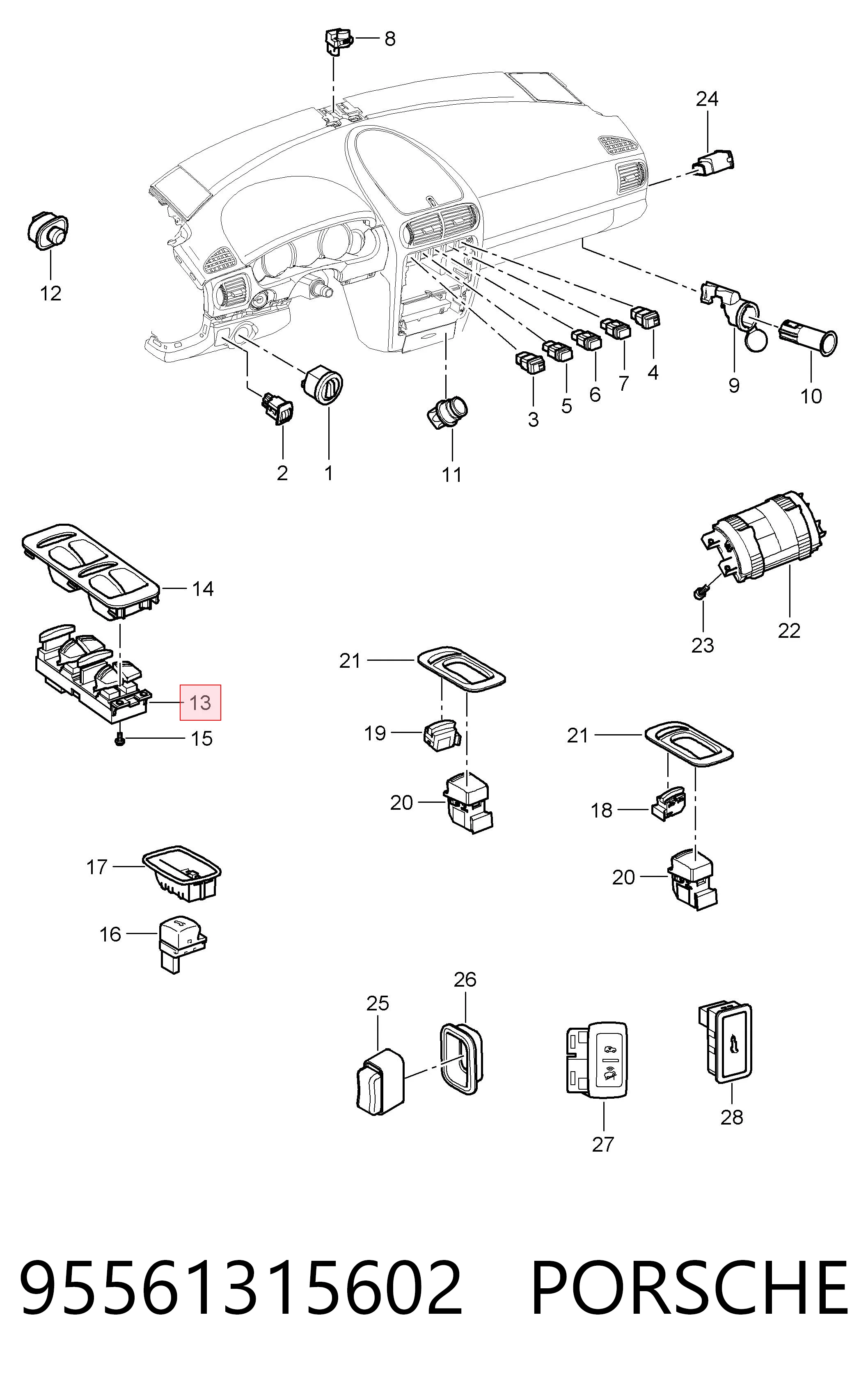 95561315602 Porsche Кнопки переднего левого стекло подъёмника