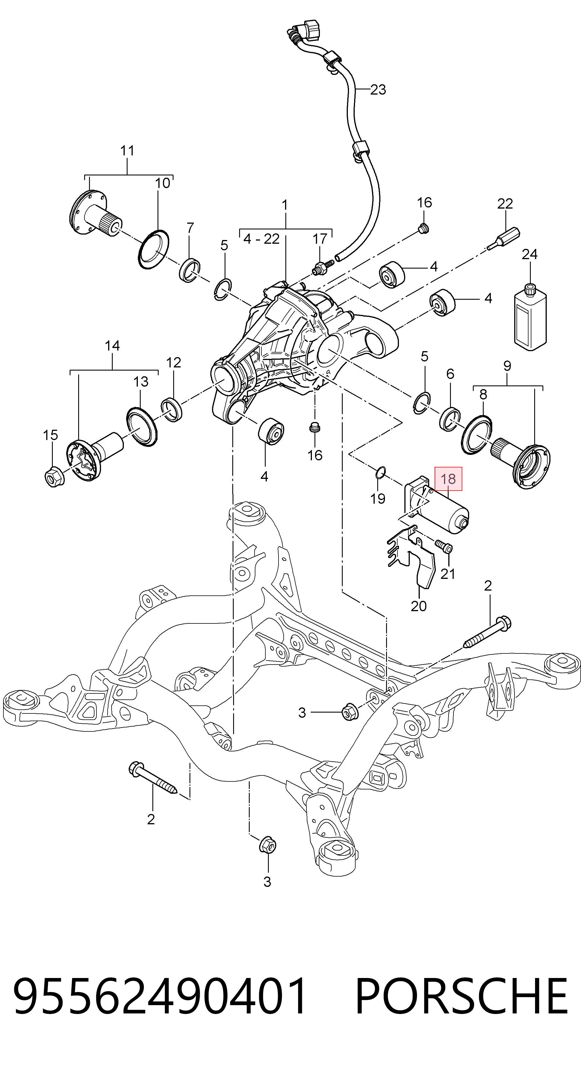 95562490401 Porsche Привод блокировки дифференциала заднего моста