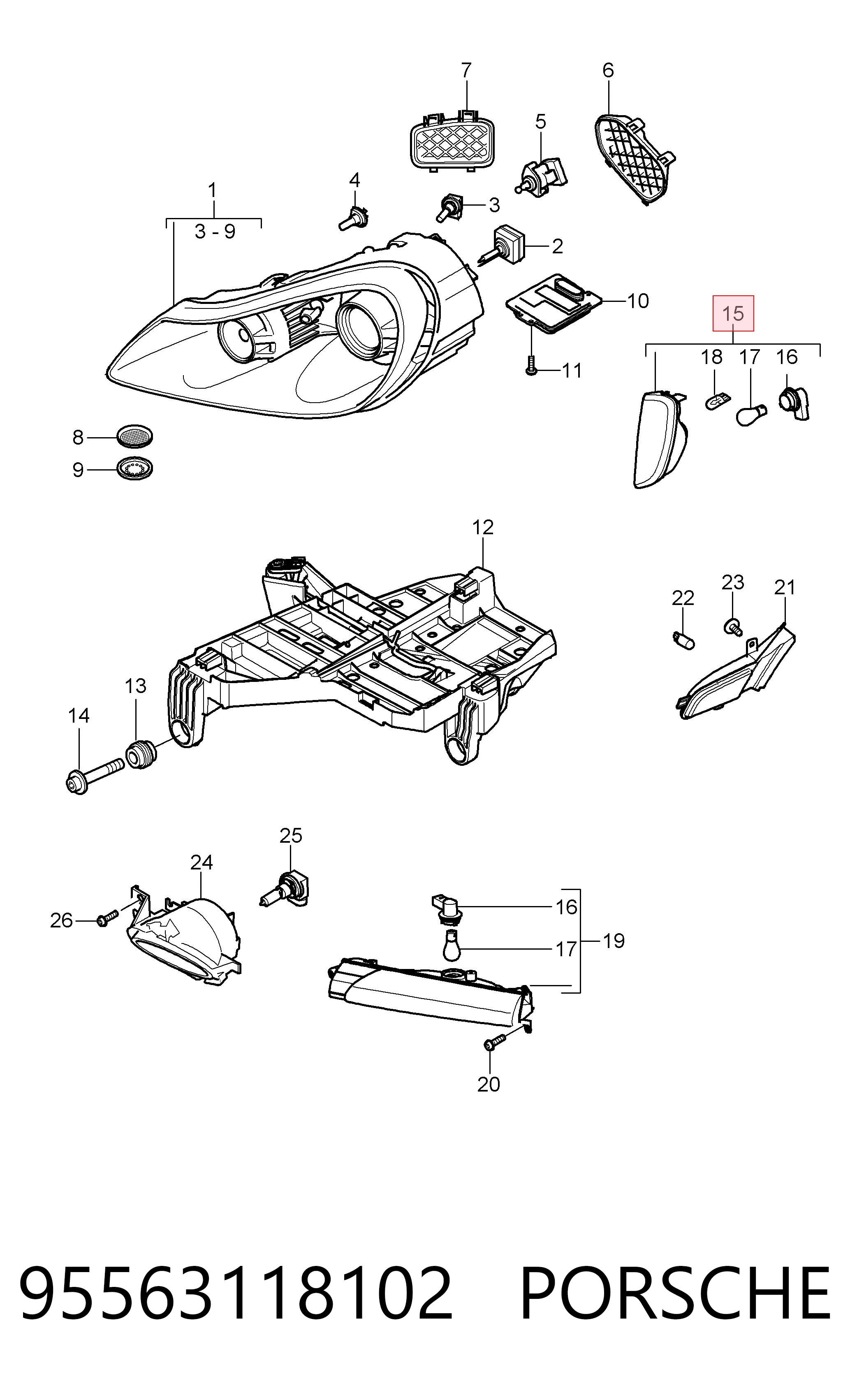 95563118102 Porsche Передний фонарь указателя поворота
