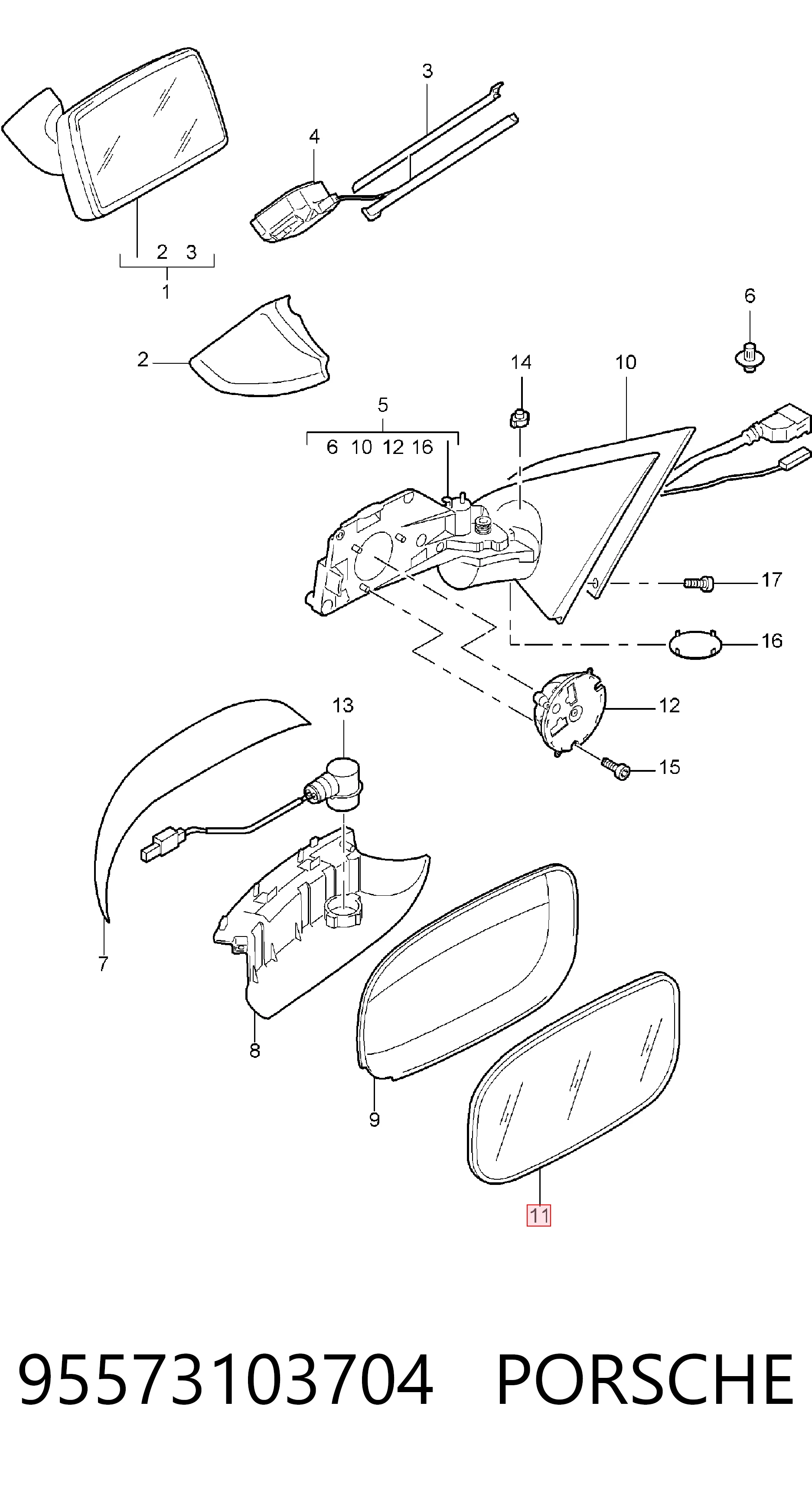 Зеркальный элемент водительского зеркала VAG 95573103704 цена, от 126.69 USD