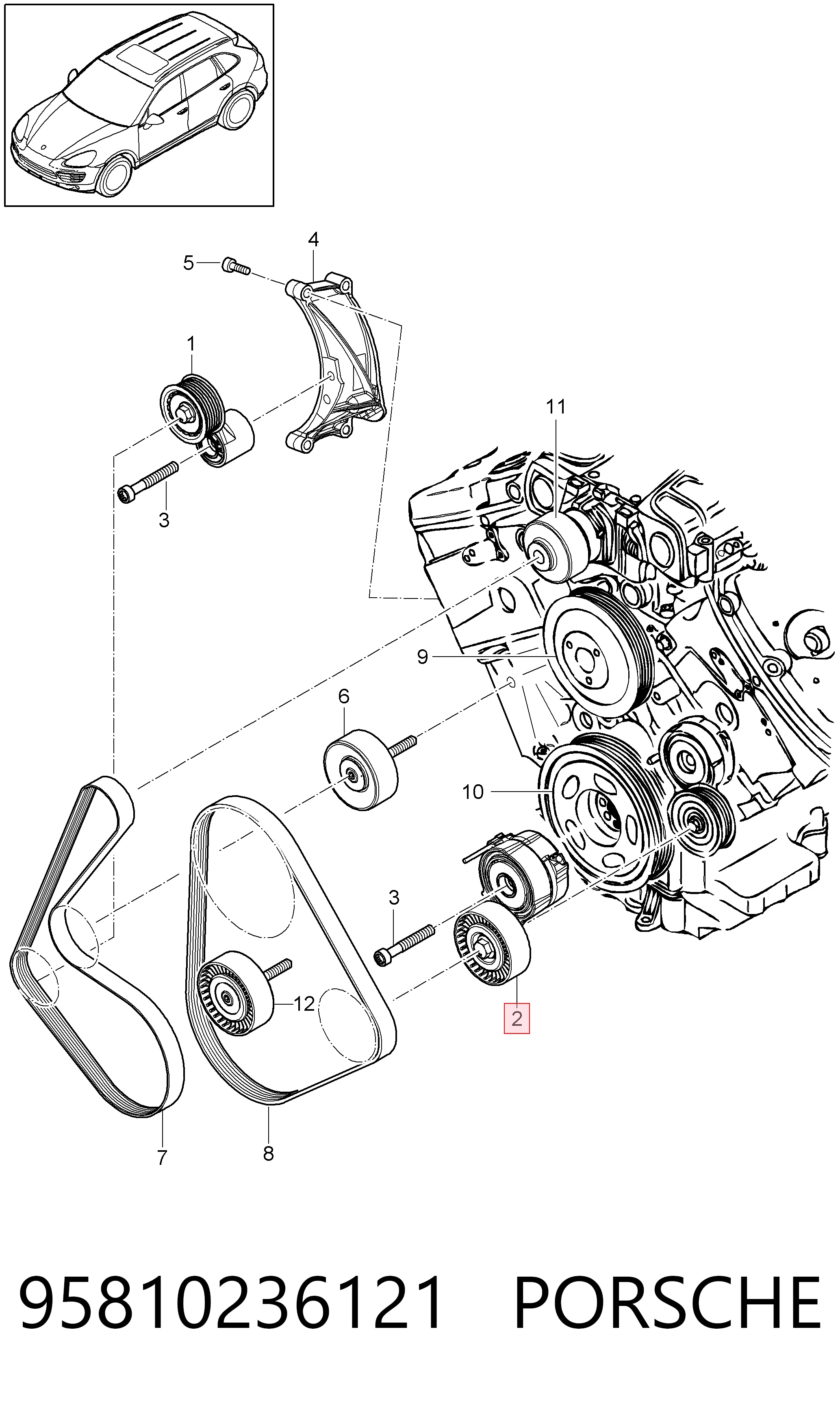 95810236121 Porsche Натяжитель клинового ремня