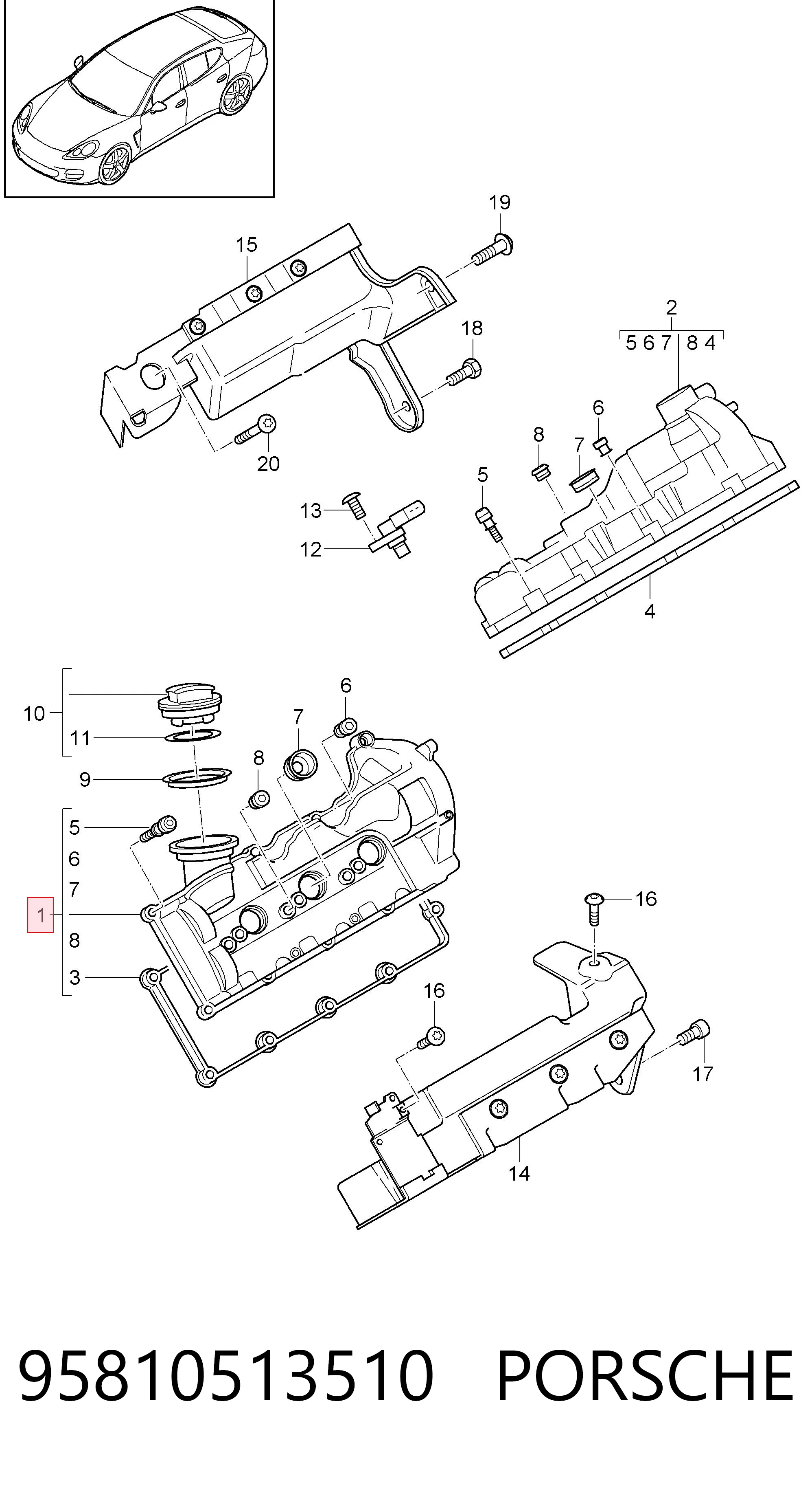 95810513510 Porsche Крышка клапанная левая
