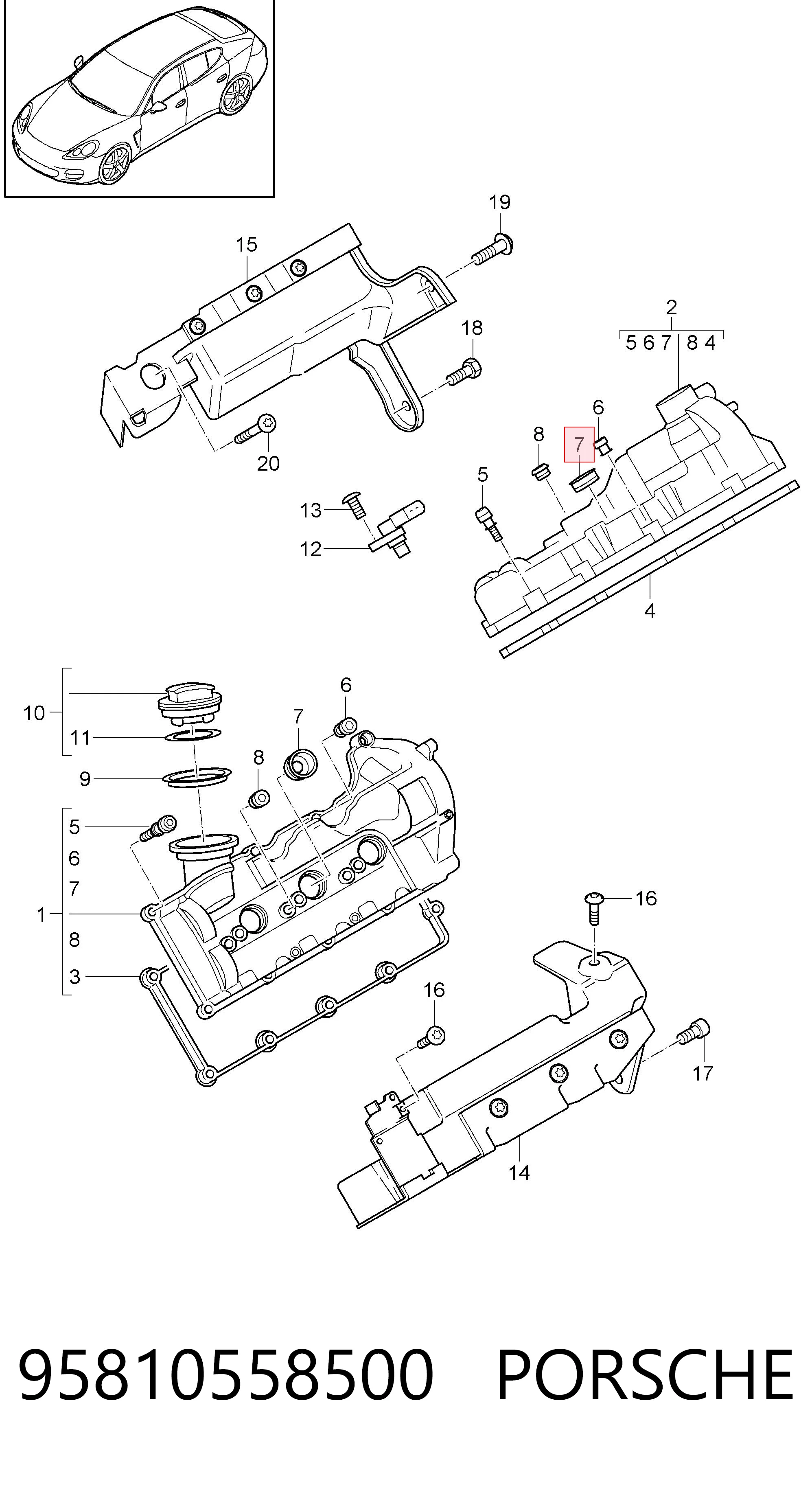 95810558500 Porsche Прокладка клапанной крышки двигателя, кольцо