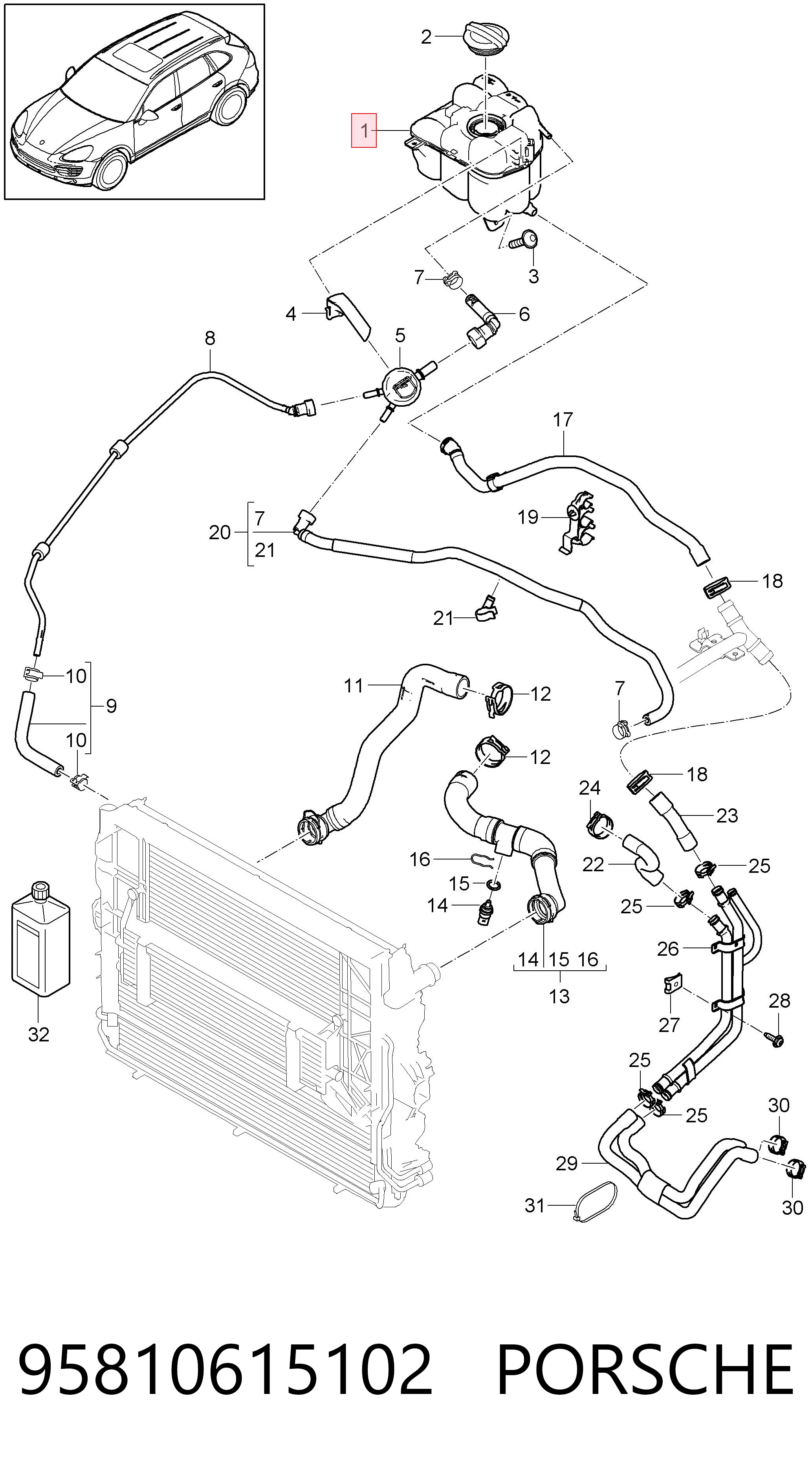 95810615102 Porsche Расширительный бачок охлаждения