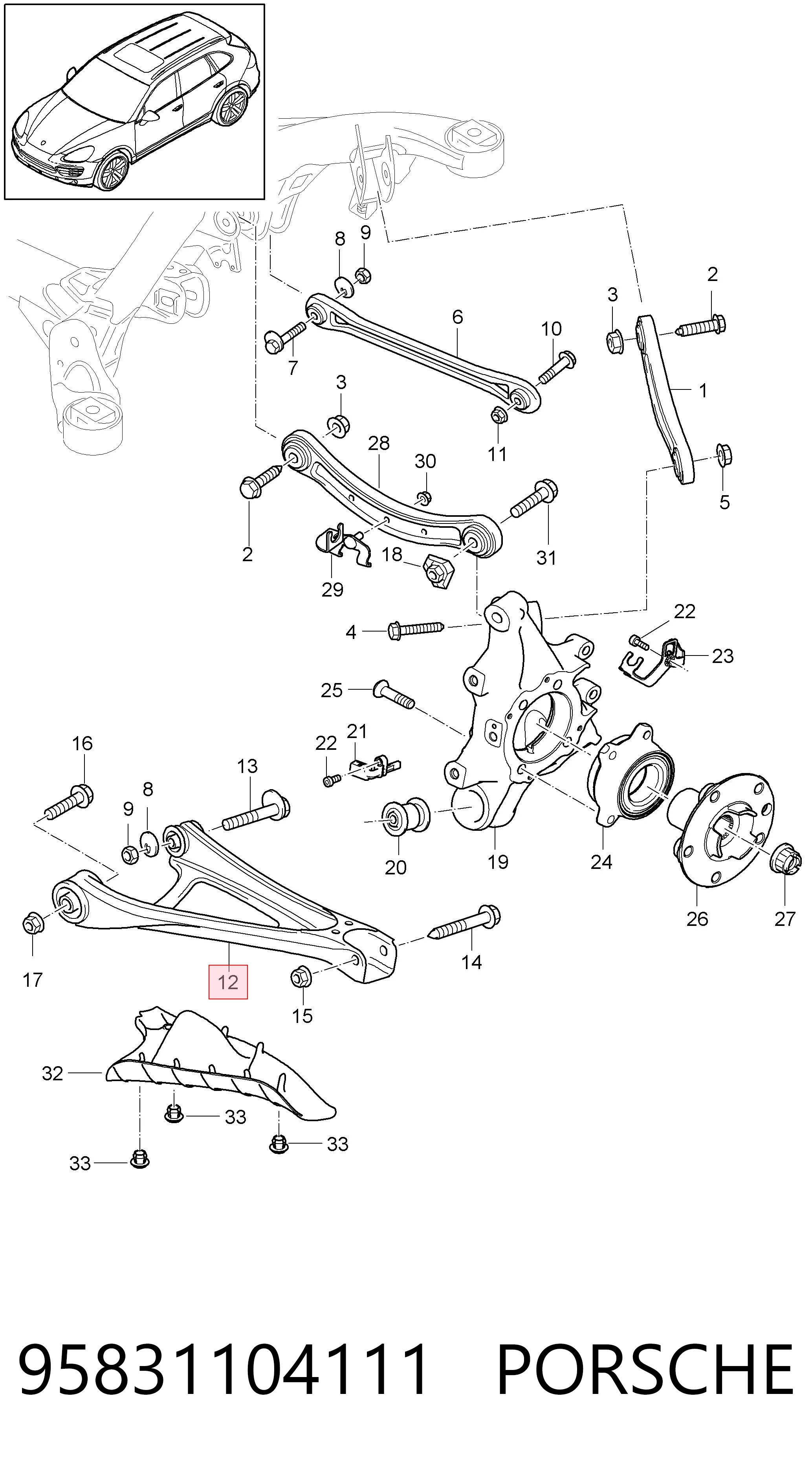 95831104111 Porsche Рычаг задней подвески нижний, левый