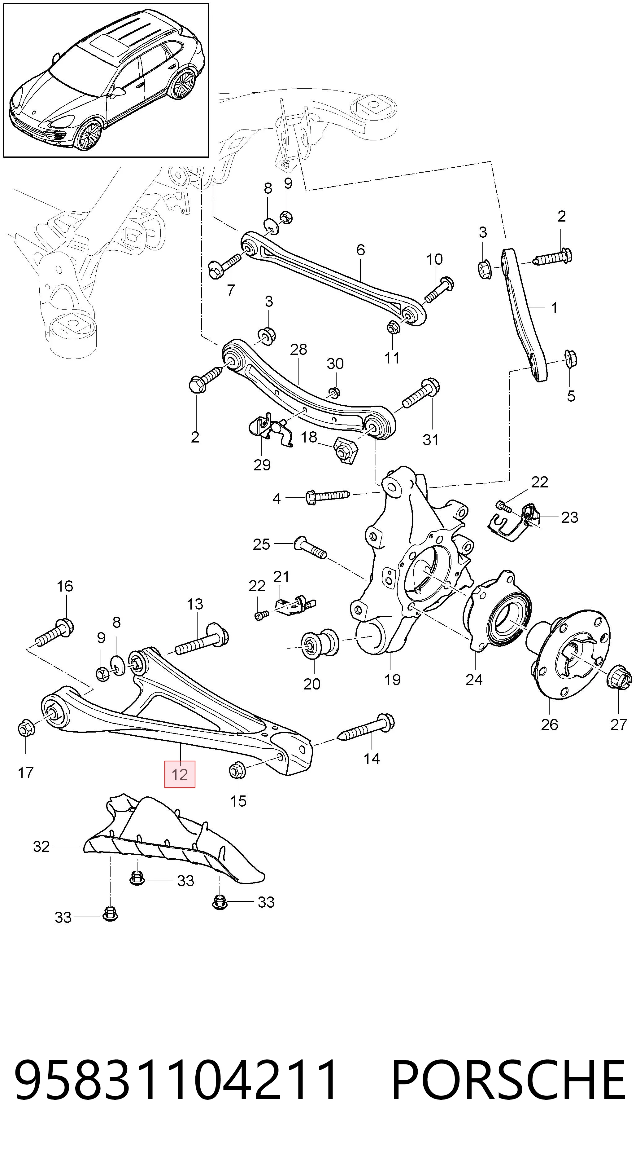 95831104211 Porsche Балансир задний нижний, правый