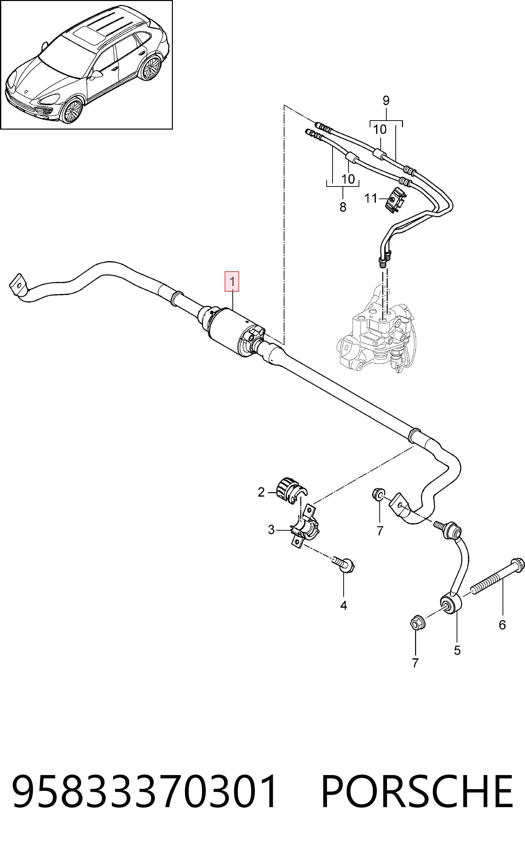 95833370301 Porsche Стабилизатор задней балки