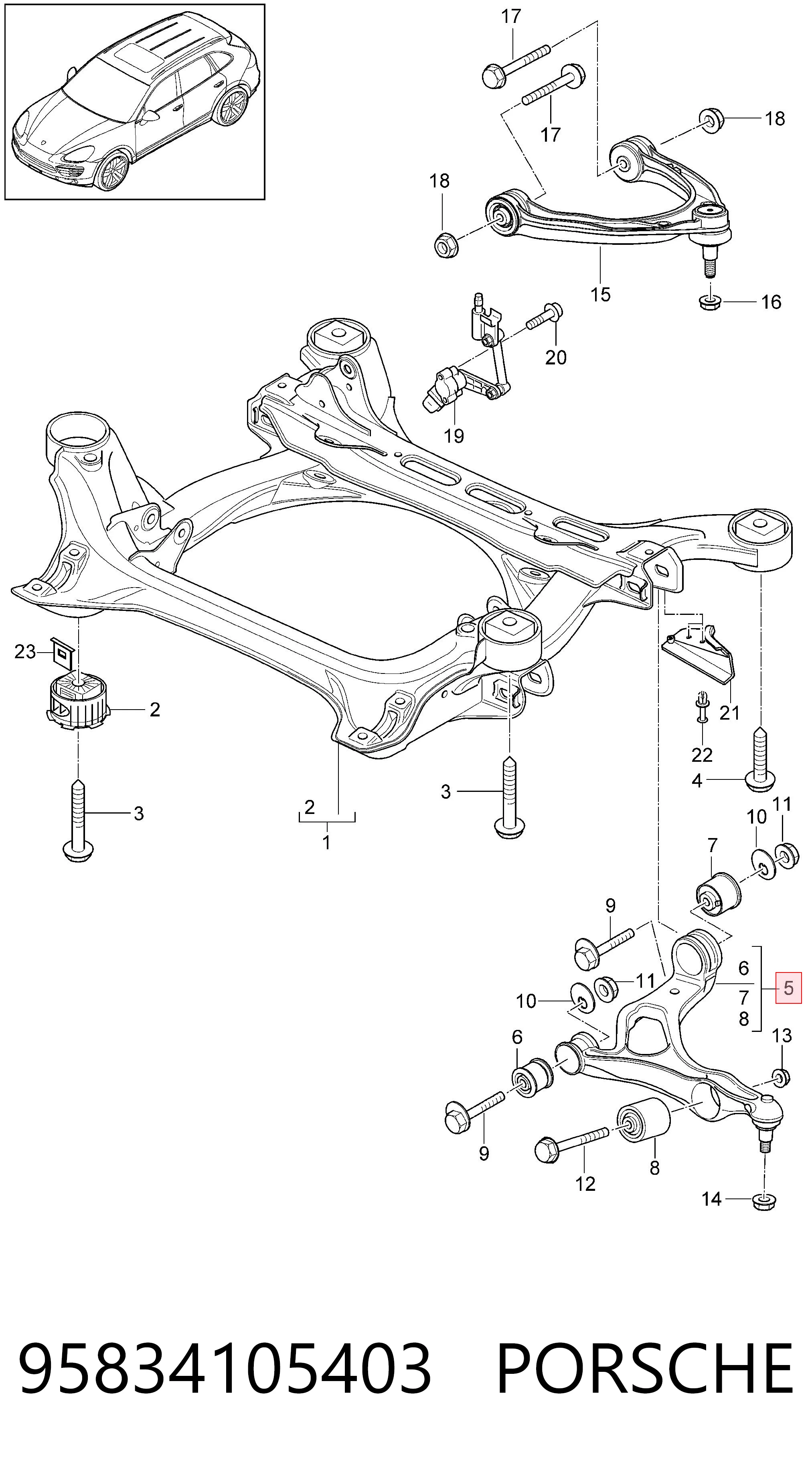 95834105403 Porsche Рычаг передней подвески нижний, правый