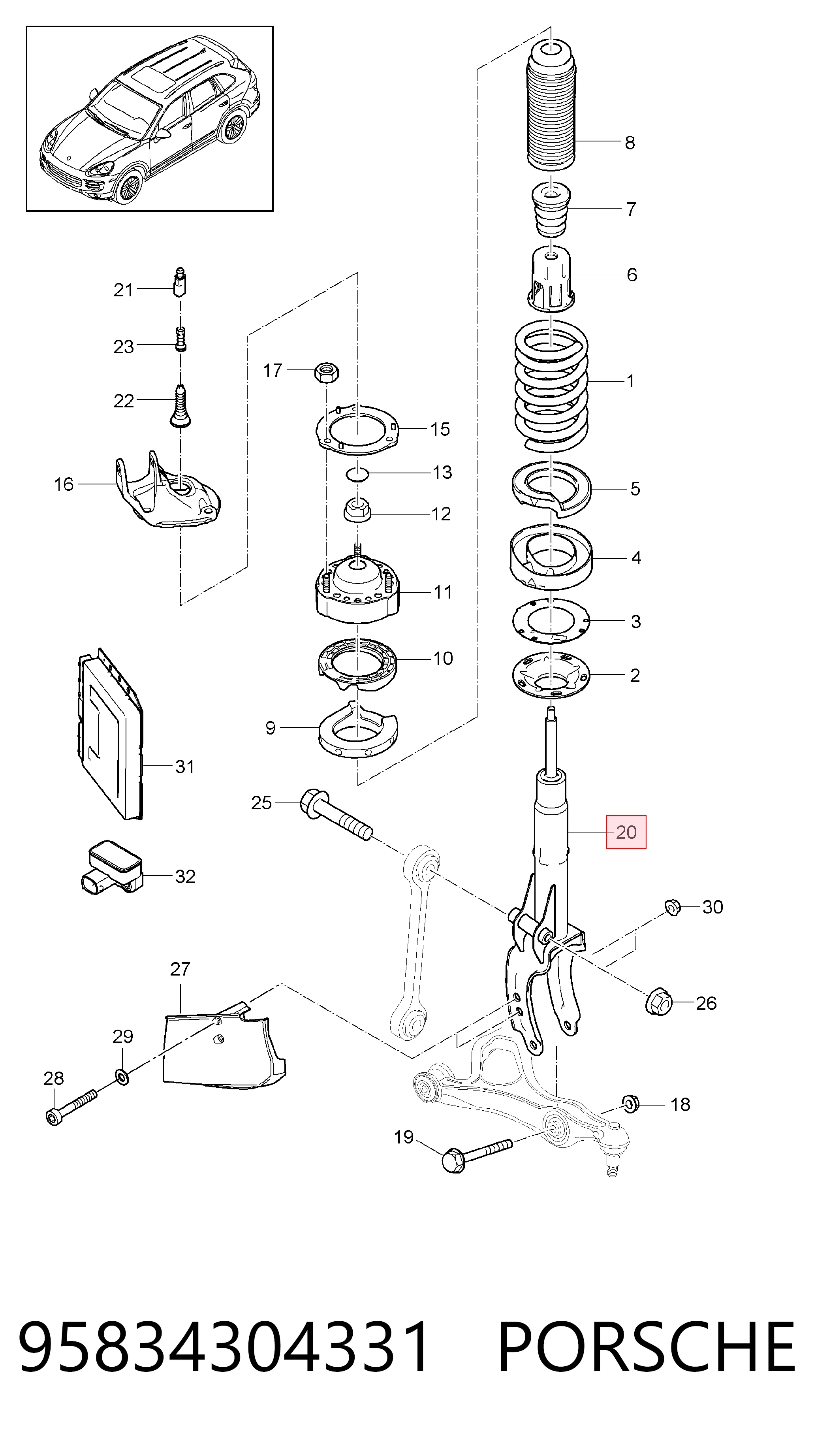 95834304331 Porsche Амортизатор передний левый
