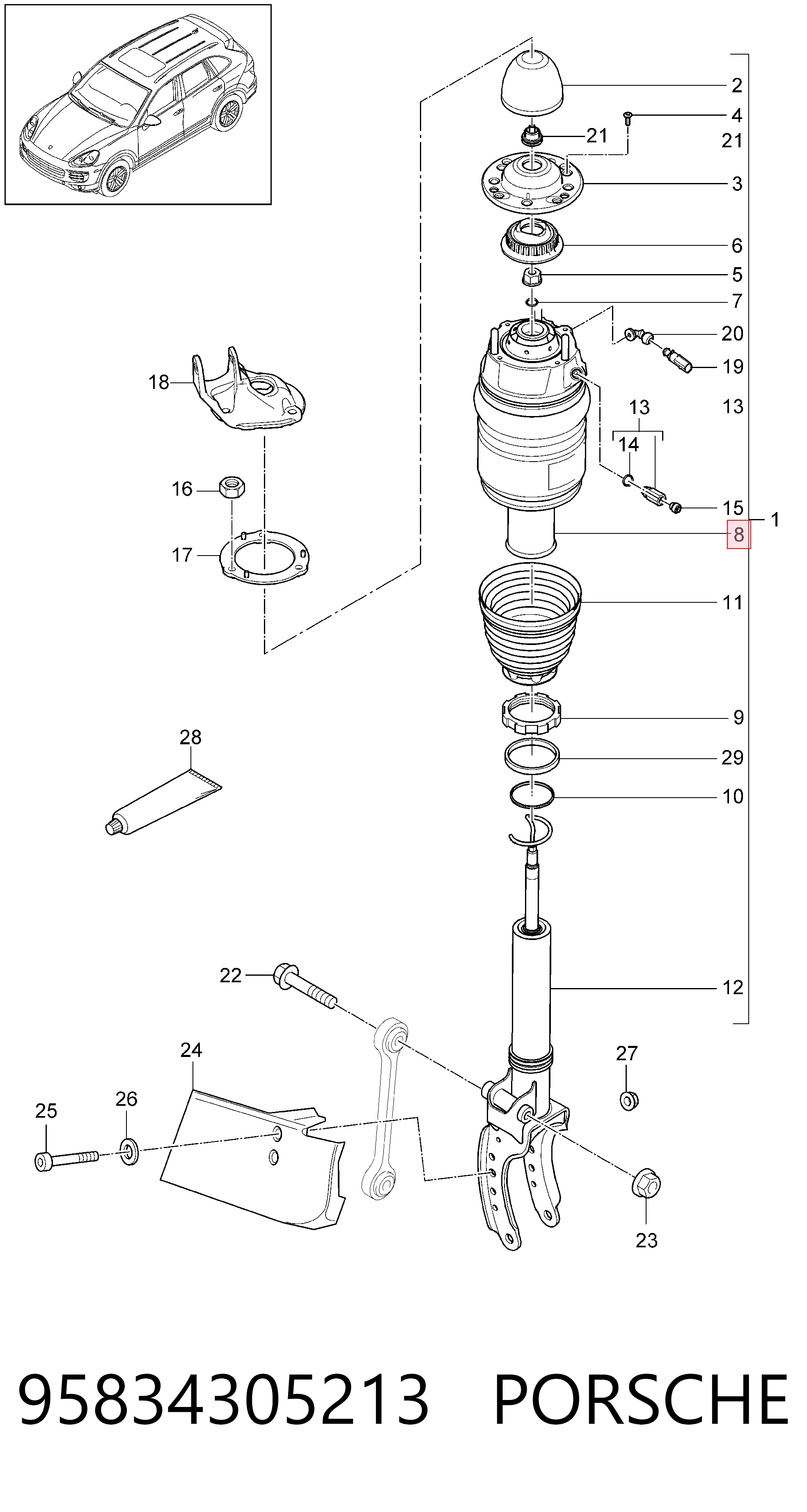 95834305213 Porsche Пневмоподушка (пневморессора) моста переднего