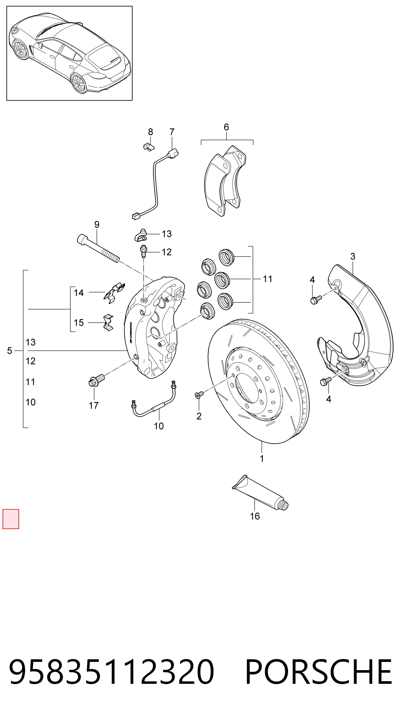 95835112320 Porsche Суппорт тормозной, передний, правый
