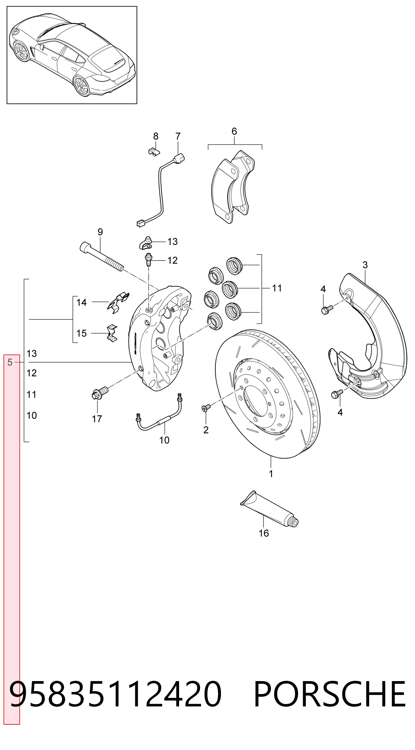 95835112420 Porsche Суппорт тормозной, передний, правый