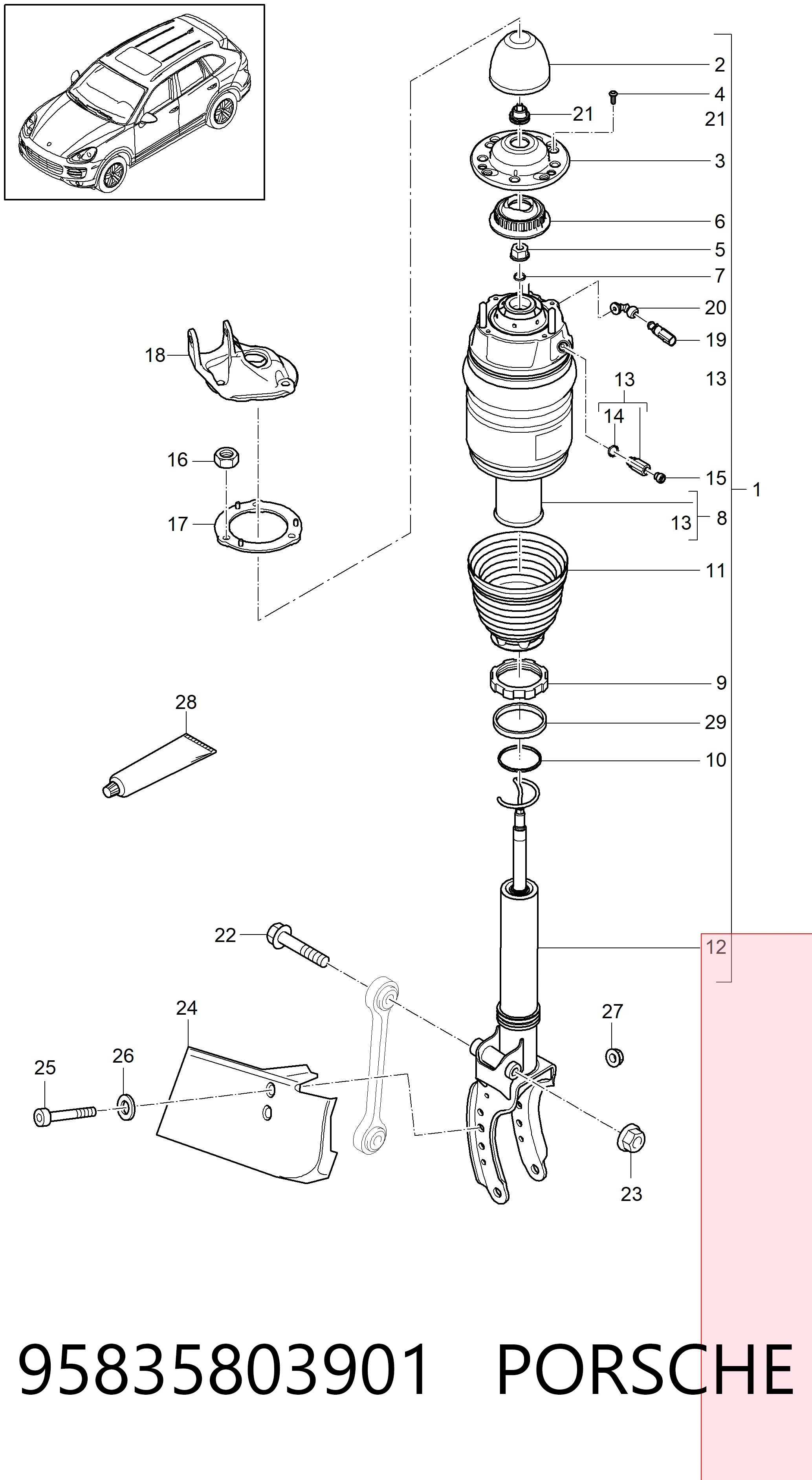 95835803901 Porsche Амортизатор передний левый