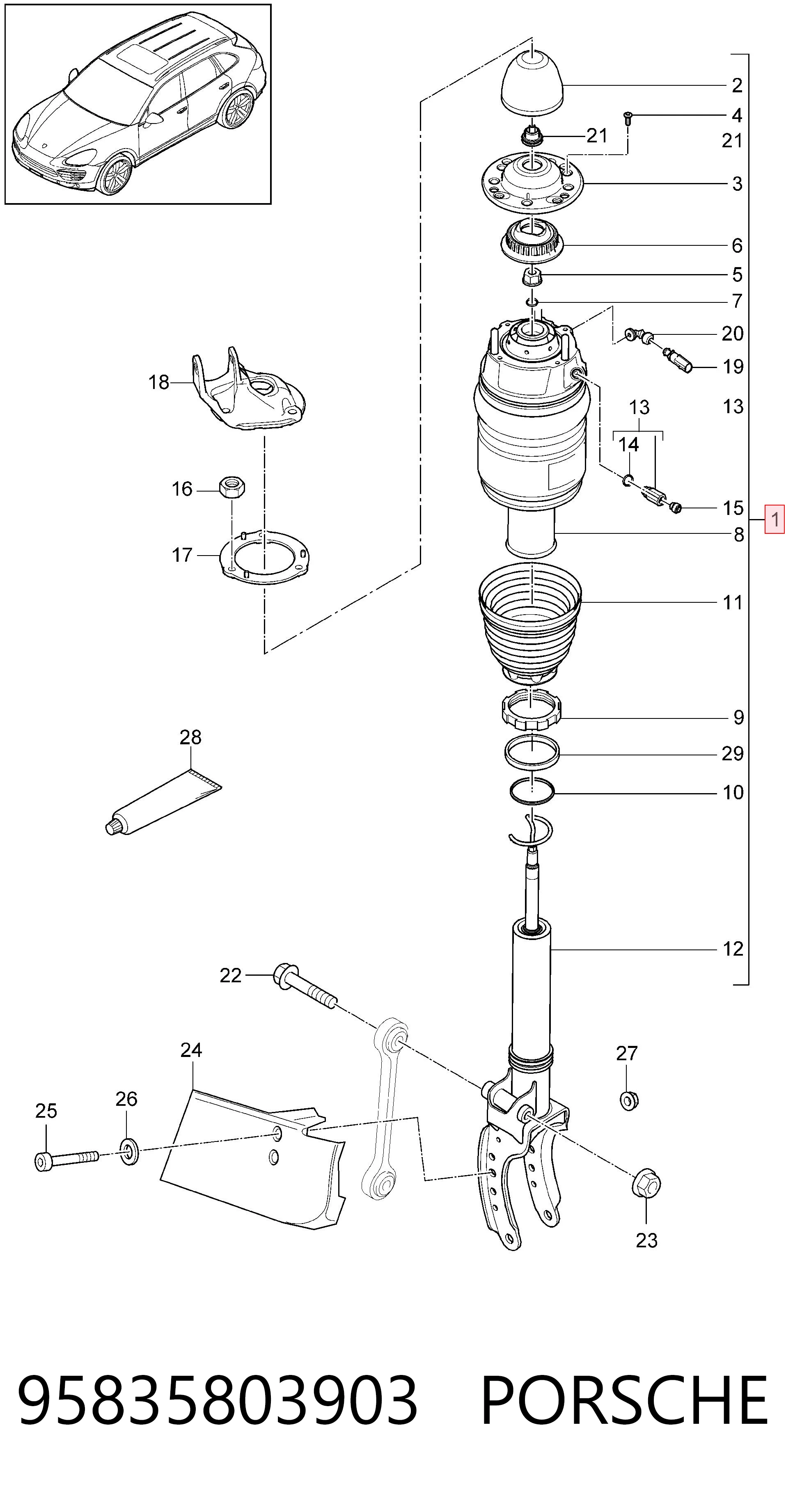 95835803903 Porsche Амортизатор передний левый