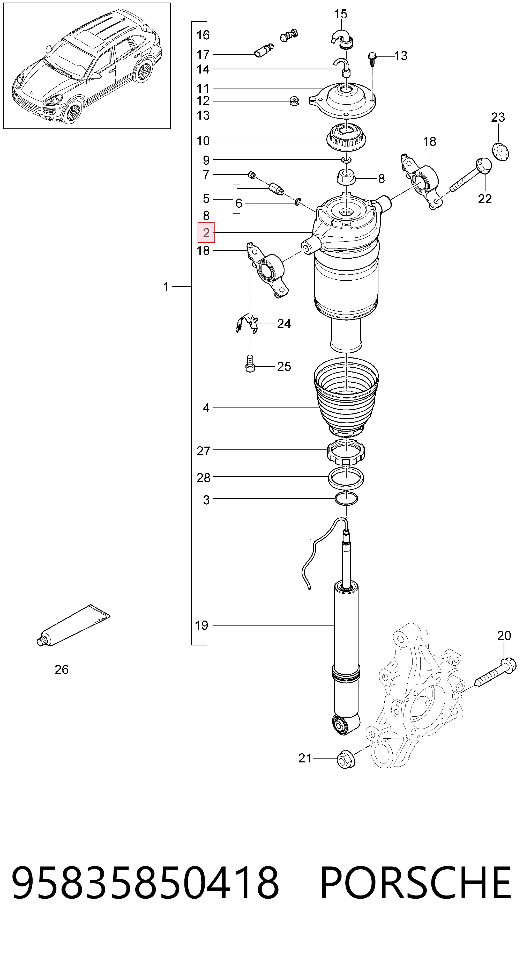 95835850418 Porsche Пневморессора задняя