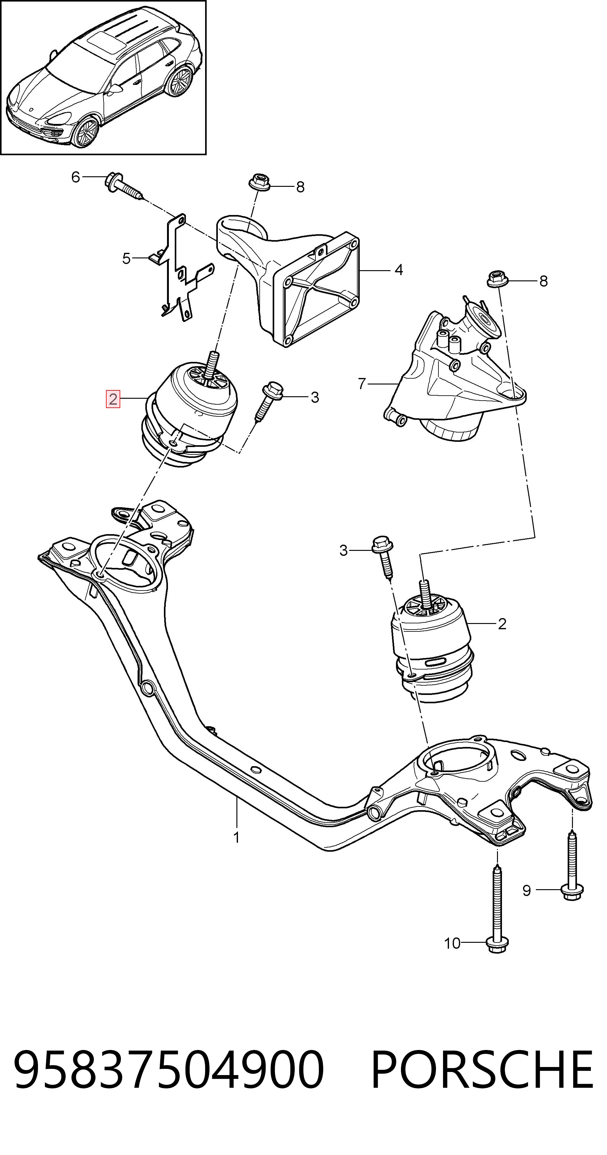 95837504900 Porsche Правая подушка двигателя