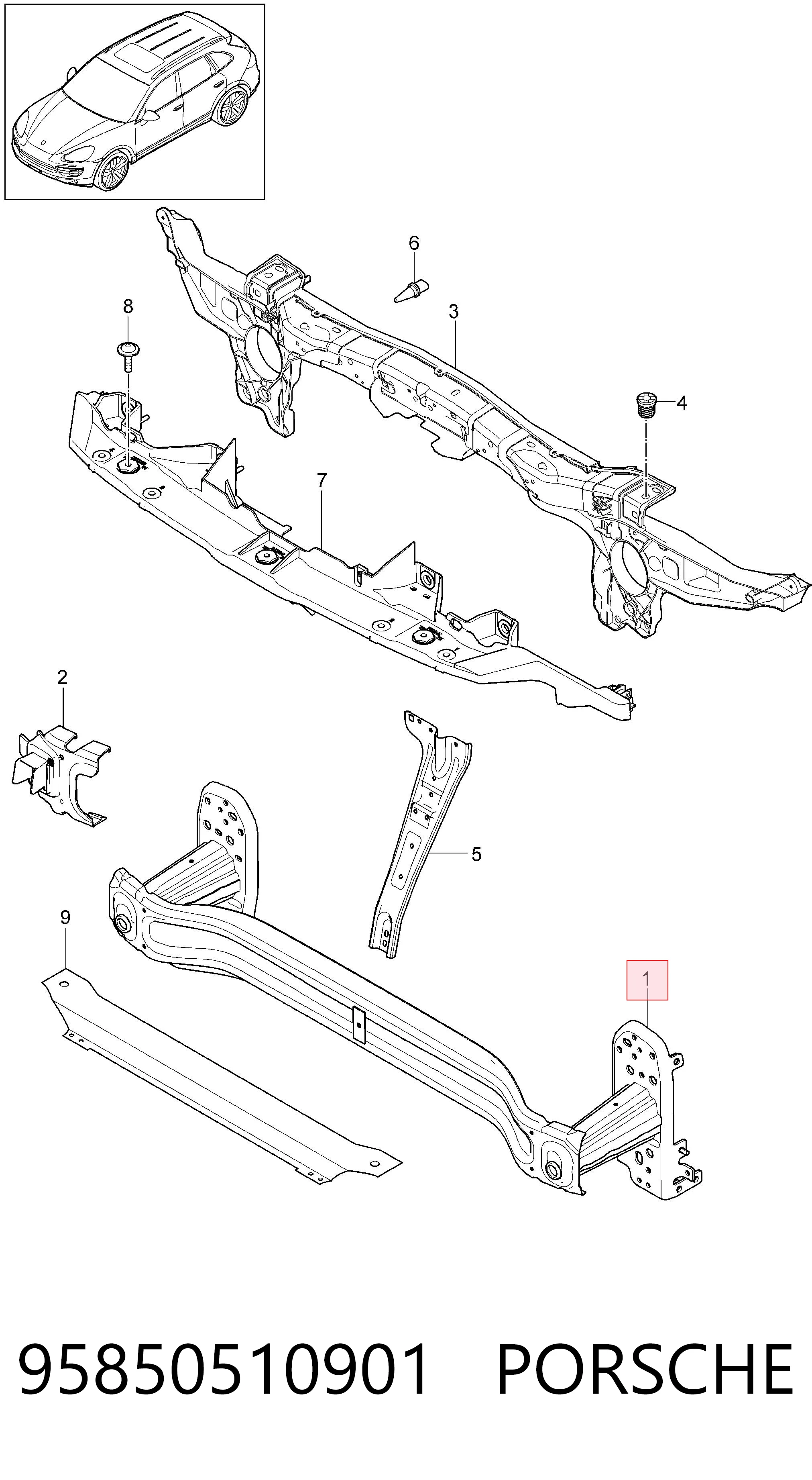 95850510901 Porsche Балка бампера переднего