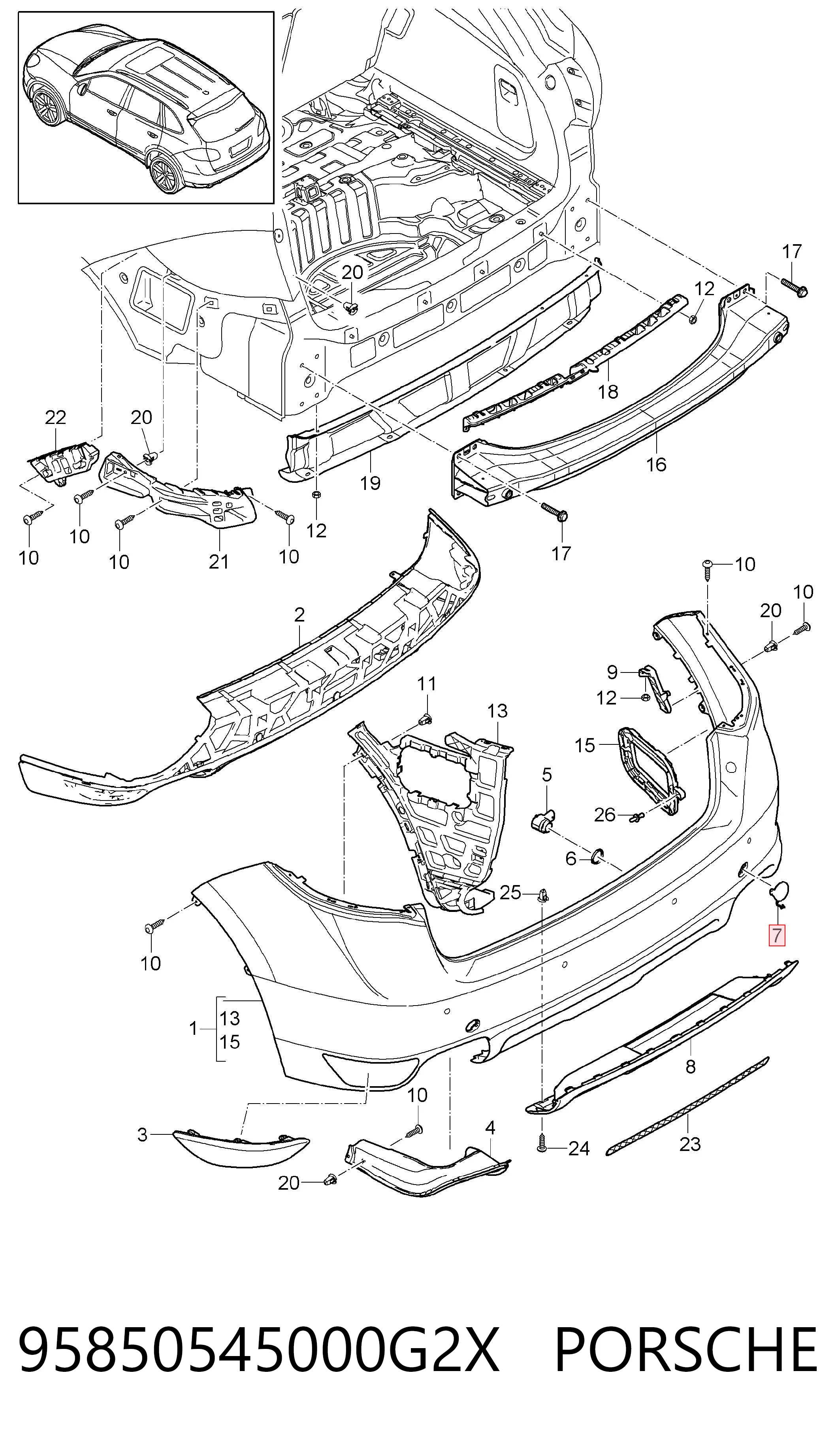 95850545000G2X Porsche Заглушка бампера буксировочного крюка задняя