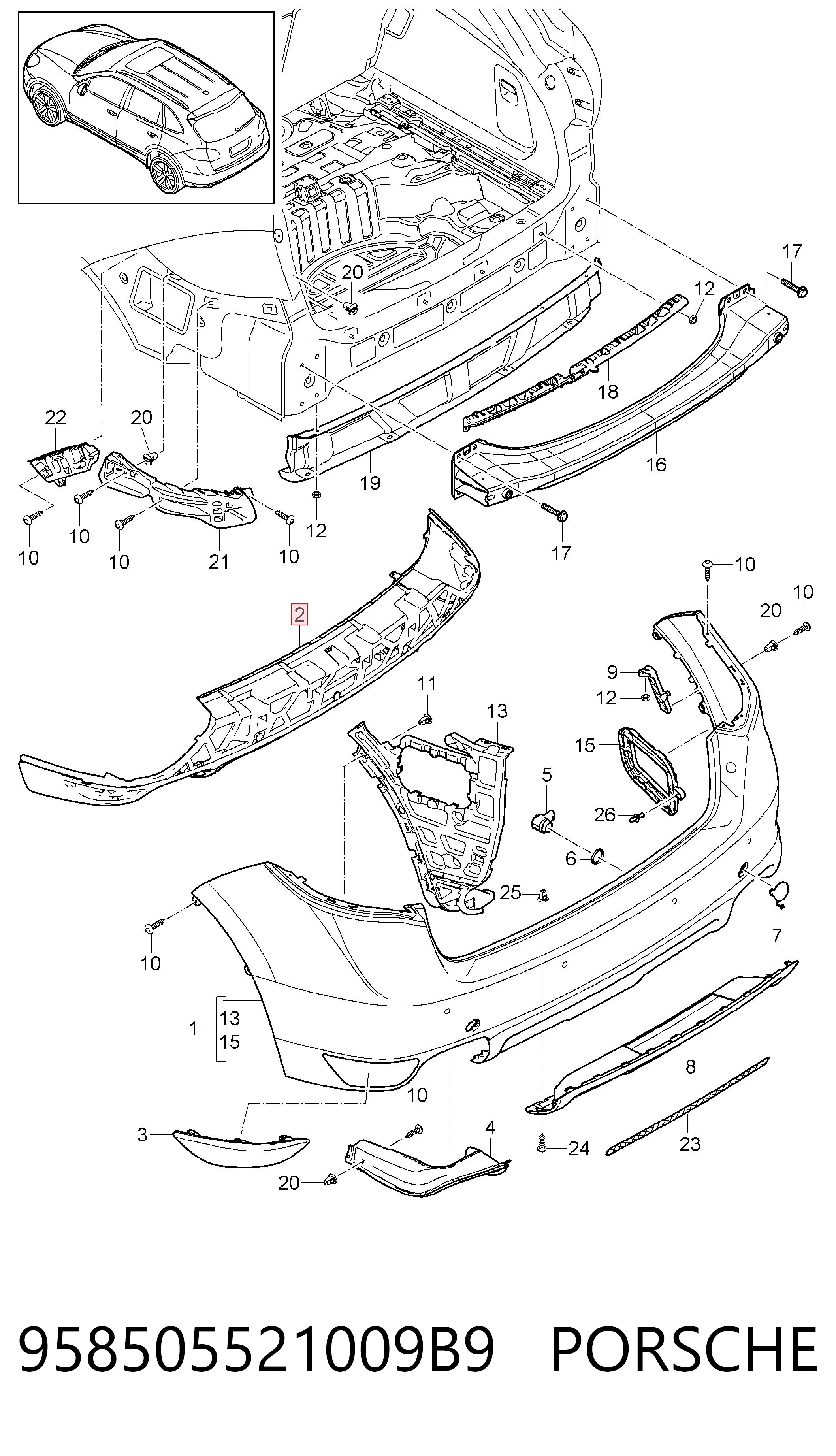958505521009B9 Porsche Спойлер заднего бампера
