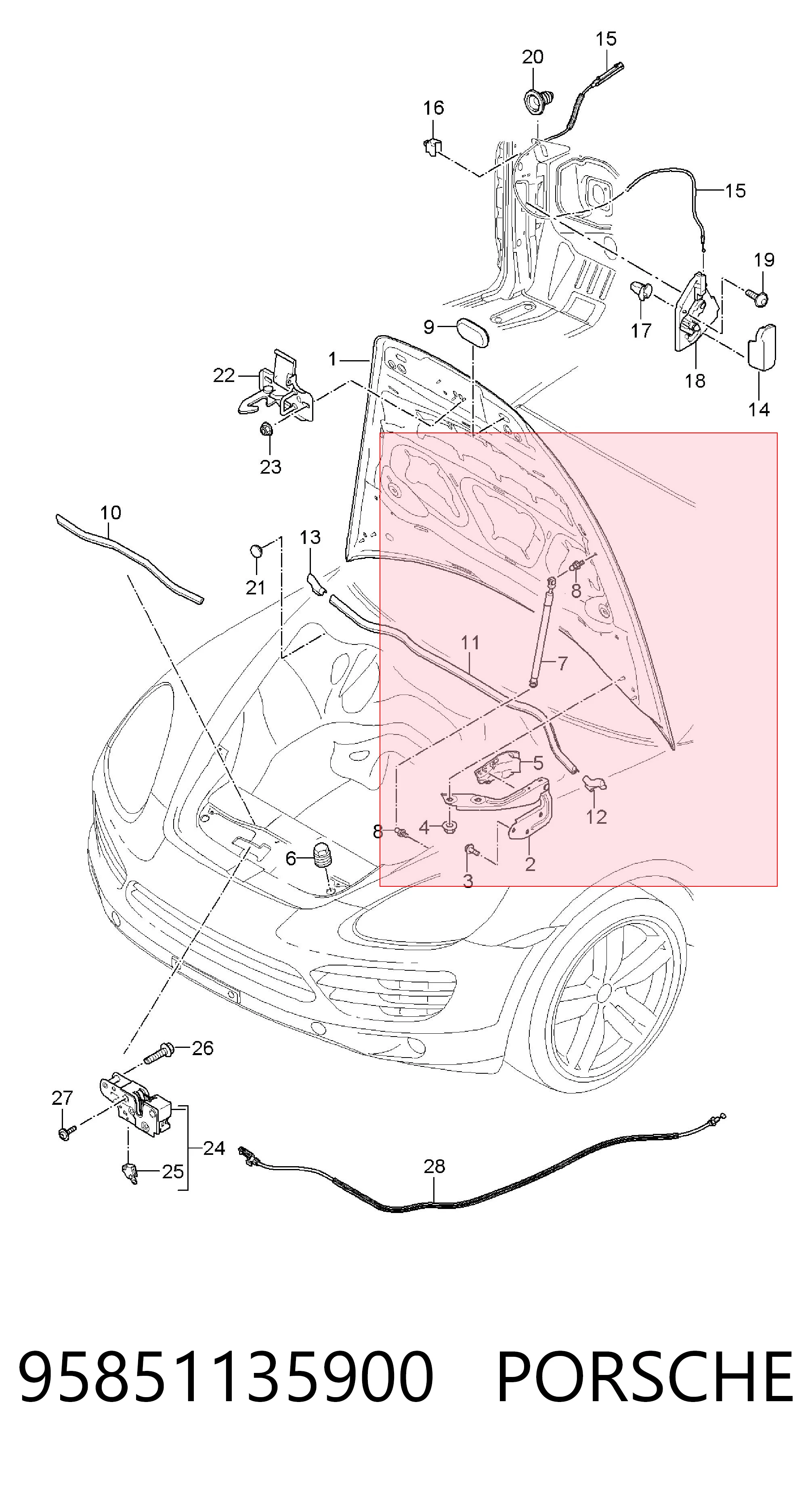 95851135900 Porsche Стойка капота