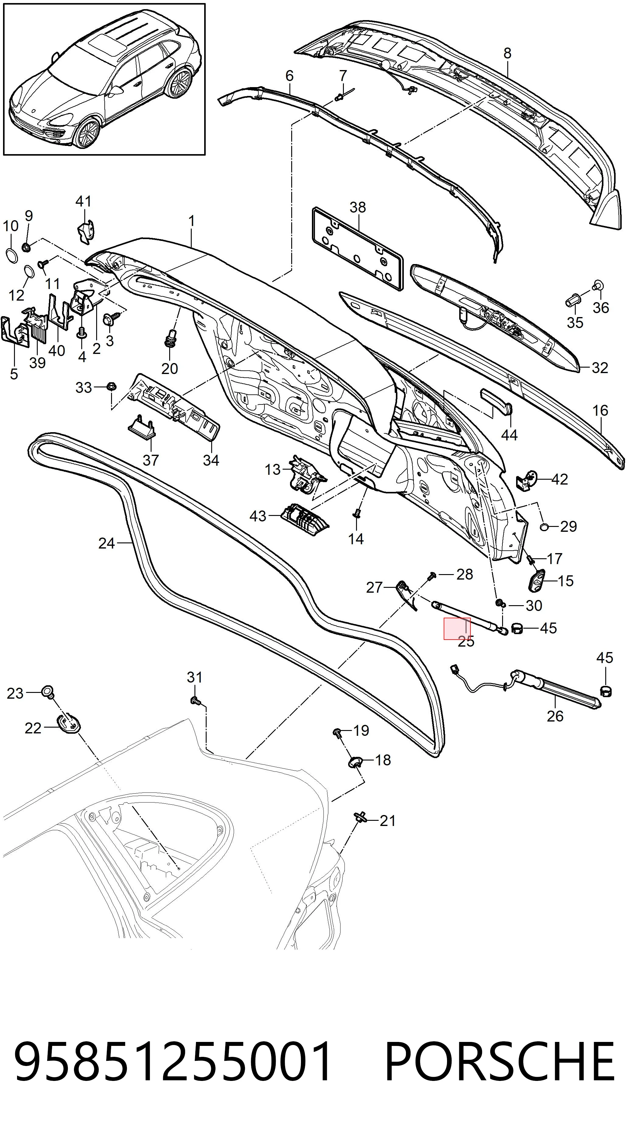 95851255001 Porsche Амортизатор крышки багажника