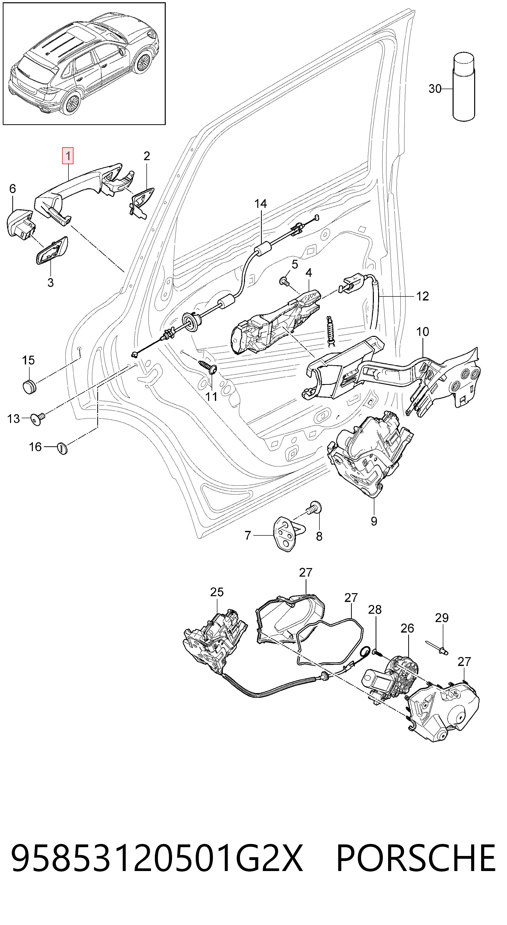 95853120501G2X Porsche Ручка передней двери наружная, левая